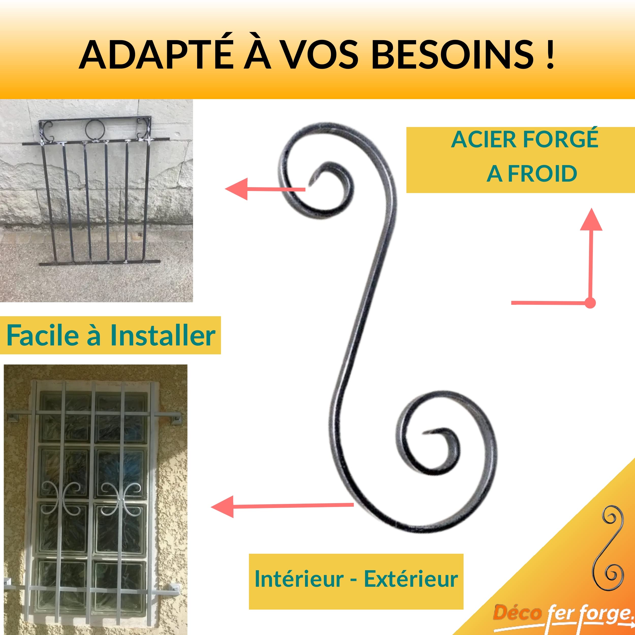 Decorazione Volute Ferro Battuto - Forma A S, 290x120 Mm, Per Portoni, Ringhiere, Interno/Esterno - Foto 10