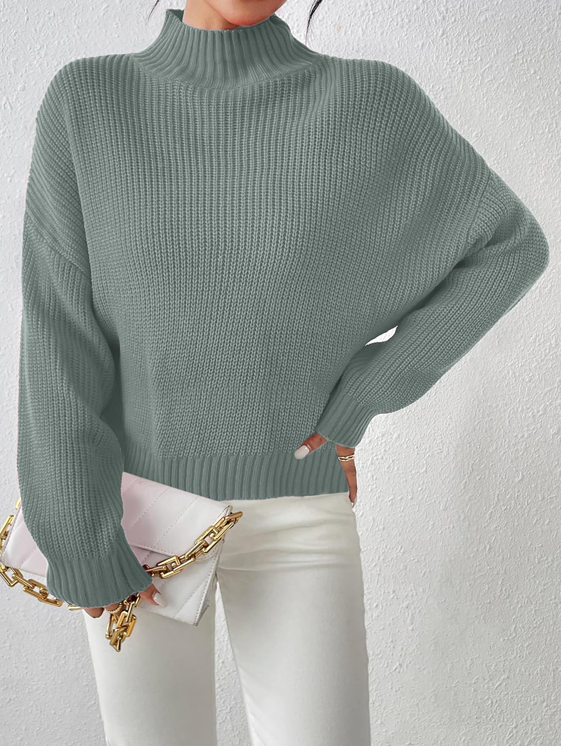 SunnyMelody Womens Cropped Mock Neck Sweater Fall 2025 Ribbed Knit Pullover Sweaters Jumper - Lightweight, Crop, Loose Fit - Image 3