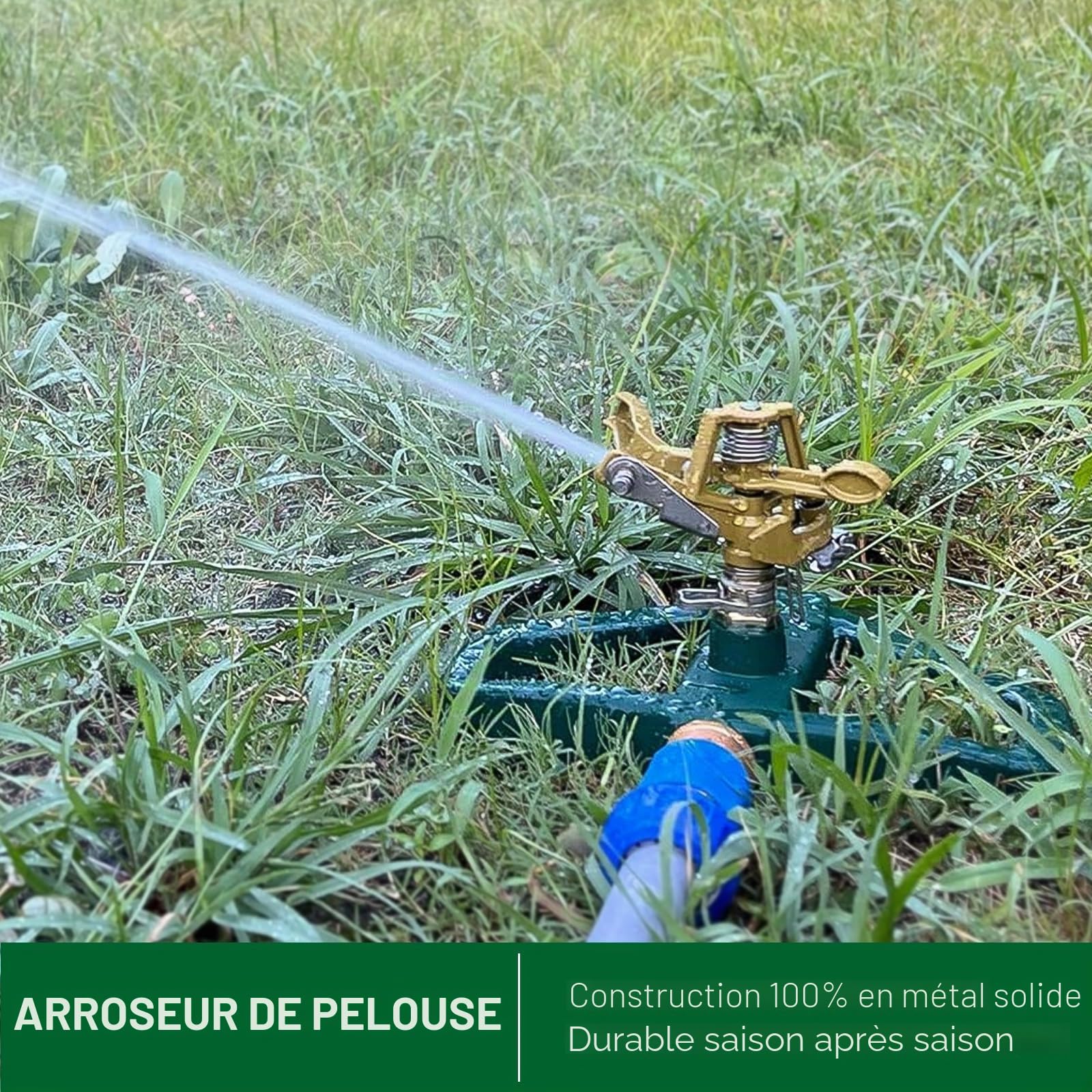 Arroseur d'eau de Jardin Socle métal, Arroseur Pelouse, Arrosage Automatique pour Jardin, Surfaces Jusqu'à 540 m², Rotatif à 360 Degrés, pour l'arrosage du Gazon et de la Jardin