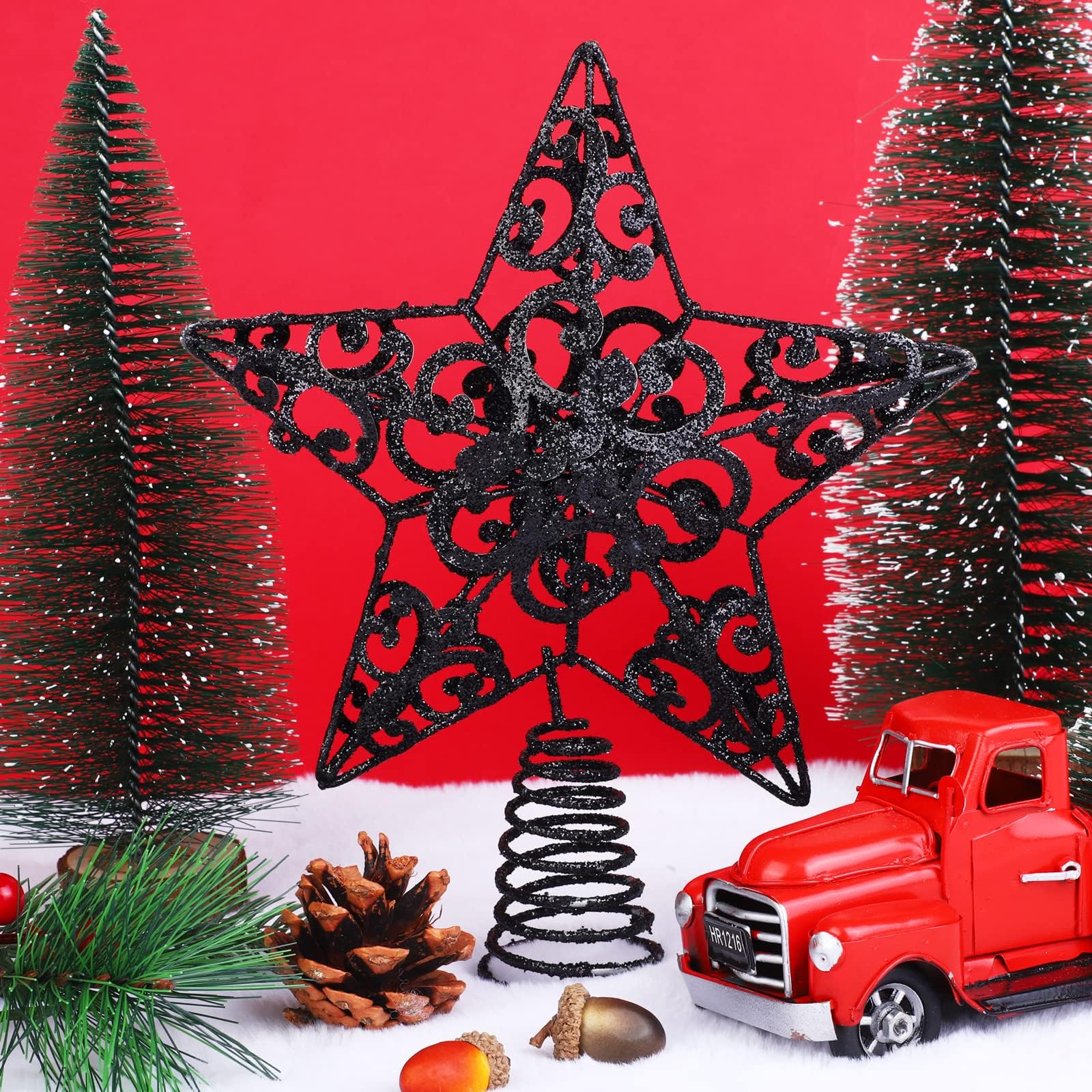 Aneco 25,4 cm Metall glitzernde Weihnachtsbaumspitze Stern Baumspitze Dekoration für Weihnachten Home Decor Schwarz