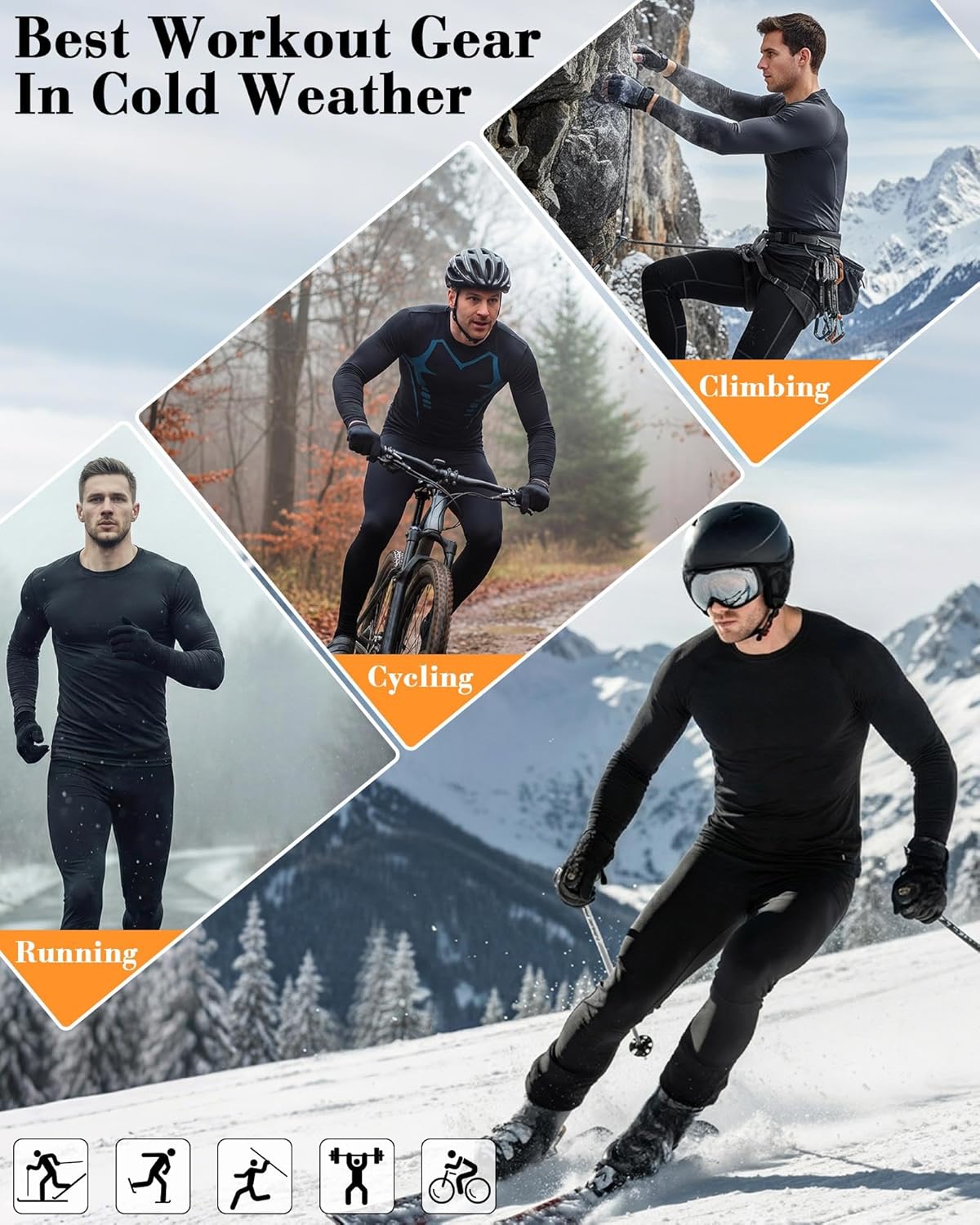 Coume 4 Pack Men's Thermal Compression Shirts Fleece Lined Long Sleeve Undershirt Athletic Base Layer for Cold Weather - Image 7