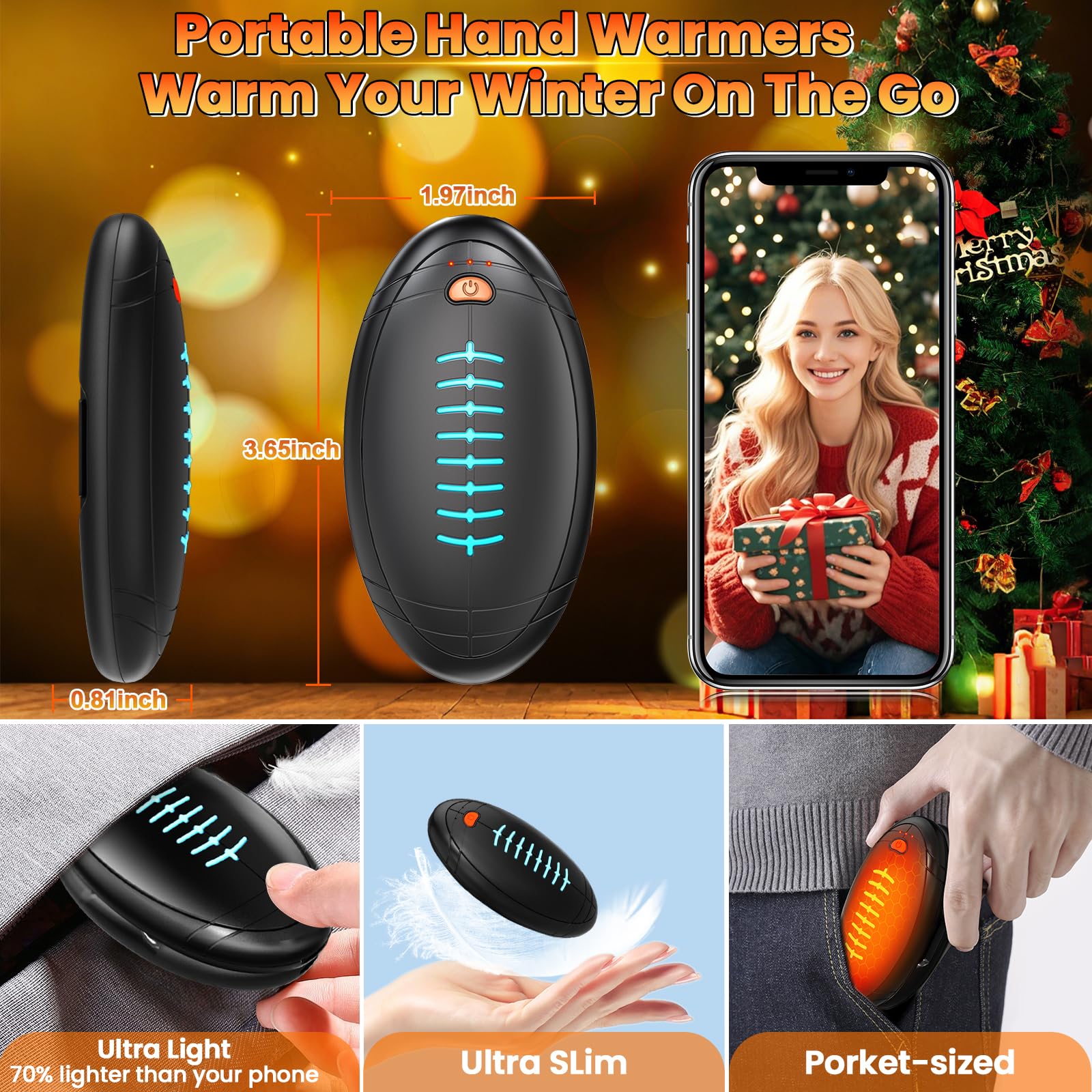 Hand Warmers Rechargeable, Electric Hand Warmers, AI Smart Chips 20Hrs Long Safe Heat, Portable Pocket Heater, Outdoor Camping Hunting Golf Accessories - View #7