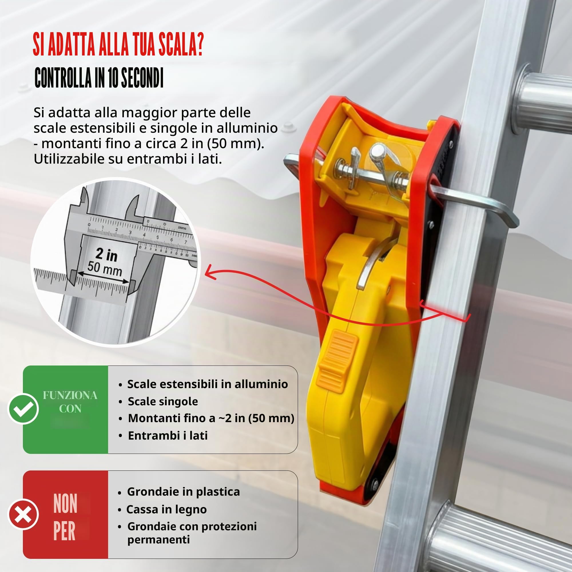 Lock Jaw Blocco scala anticaduta - Ferma scala montaggio rapido - Ladder grip per sicurezza sul lavoro - Accessori per scala - Blocca scala