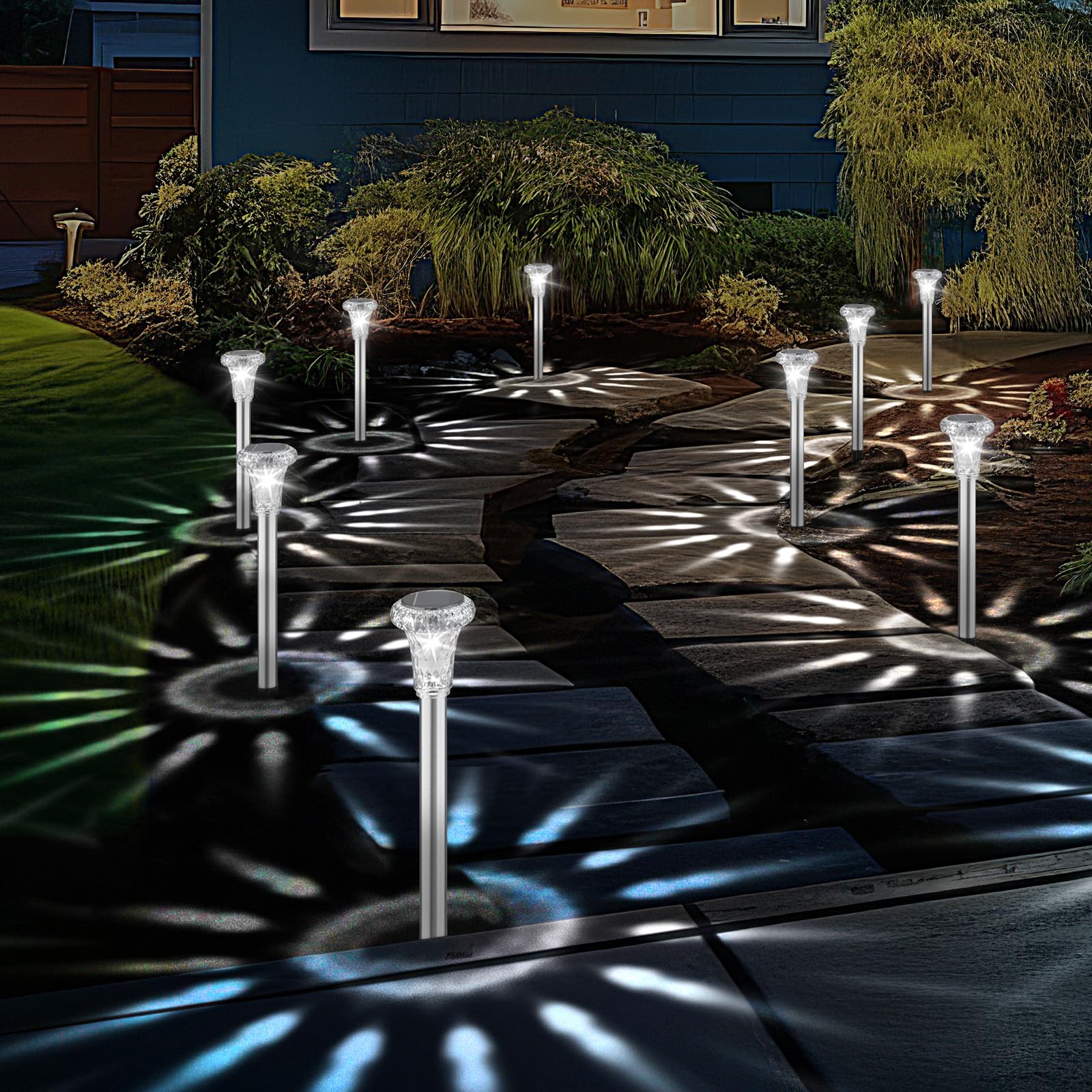 SonPen 6pcs LED Solar Garden Lights, IP65 Solar Garden Lights Stainless Steel Waterproof Energy Saving for Patio Lawn, Yard