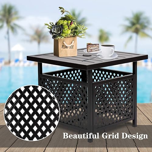 Miniatura 6 de SOLAURA Mesa auxiliar de patio con agujero para sombrilla de 1.57 pulgadas, mesa cuadrada para patio al aire libre con base de sombrilla de hierro