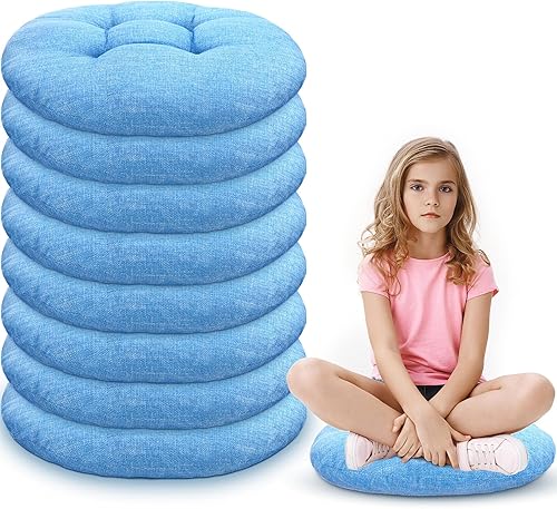 Miniatura 105 de Fumete 8 cojines redondos de piso de 16 pulgadas para niños y niños pequeños, cojín de suelo flexible para muebles de aula, para el hogar, Azul real