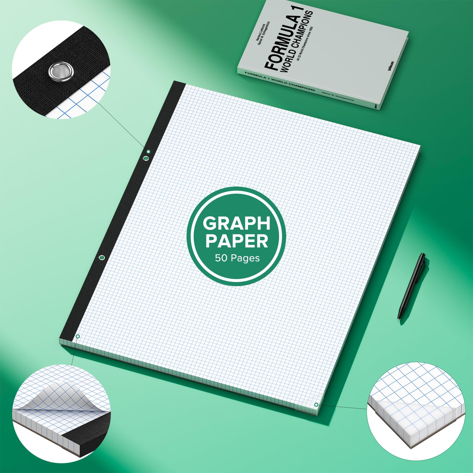 Großer Grafikpapierblock, 55,9 x 43,2 cm, 50 Blatt, 10,2 x 10,2 cm, kariert, kariert, 55,9 x 43,2 cm, Blaudruck-Quadrille-Block, leicht abreißbar, stabile Kartonrückseite, großes Rasterblock, weiß