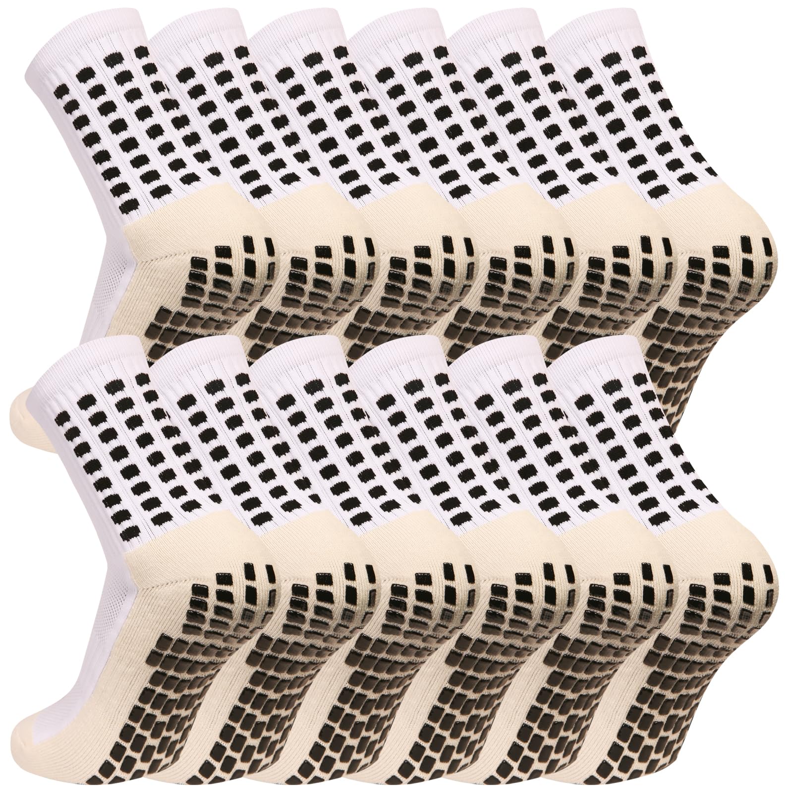 fjberrtsat 6 Pairs Kids Grip Soccer Socks Cushioned Non Slip Grippy Football Athletic Sports Socks for Boys Girls
