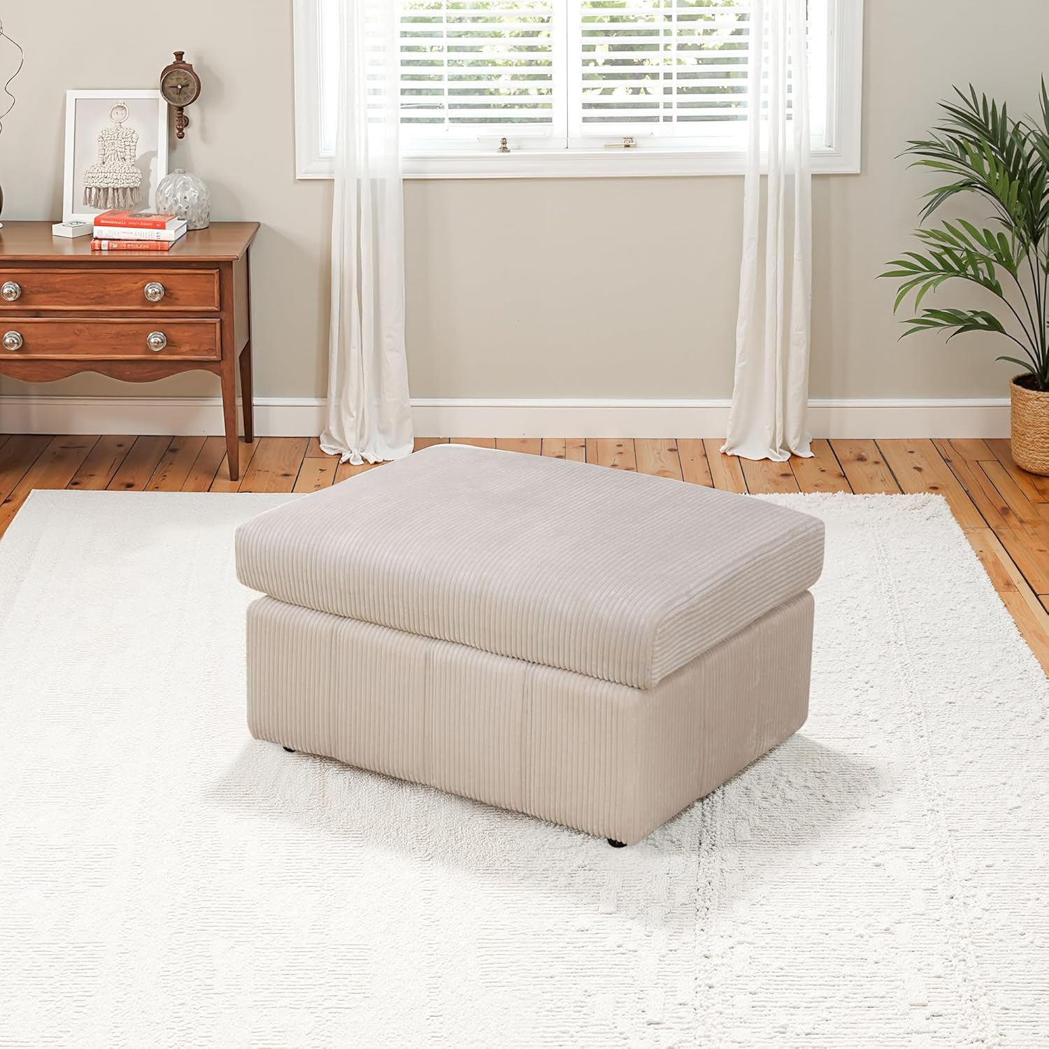 NicBex Storage Ottoman Upholstered Faux Leather Rectangle Ottoman with Storage Foot Stools Ottoman for Couch with Thicker Foam for Living Room, Bedrooms and Apartment, White