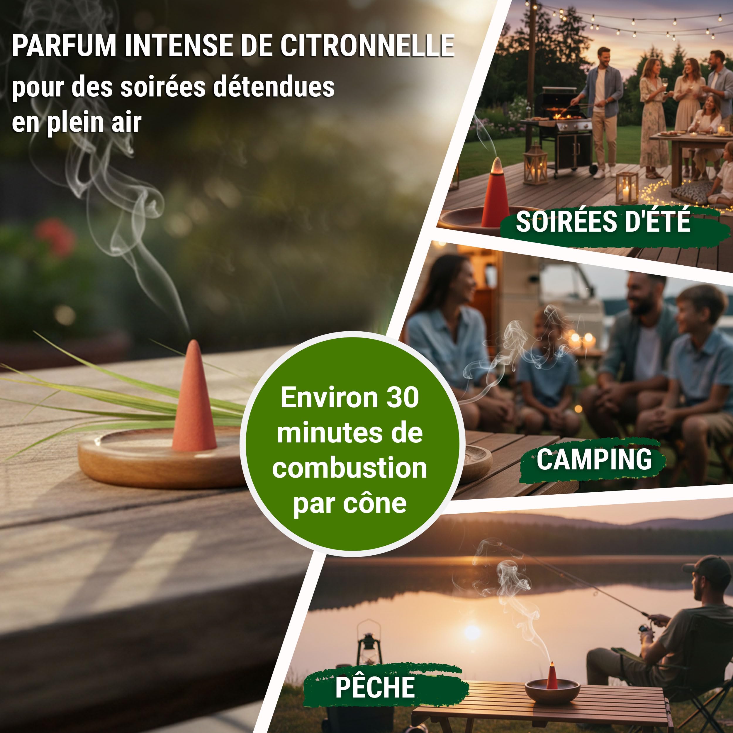 Aromalove Cônes d'encens XXL Freedom Citronnelle Longue durée Paquet de 50