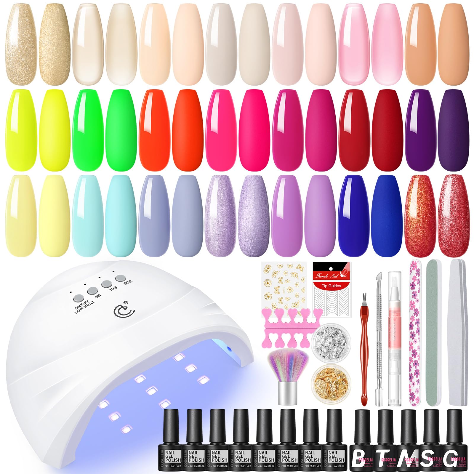 COSCELIA Kit Semipermanente Unghie e Lampada 20 Colori + 5pz Smalti Semipermanenti Colore Rosa Nudo Viola Rosso Blu Verde Unghie Gel Set per Manicure e gli Strumenti di Basi per Manicure