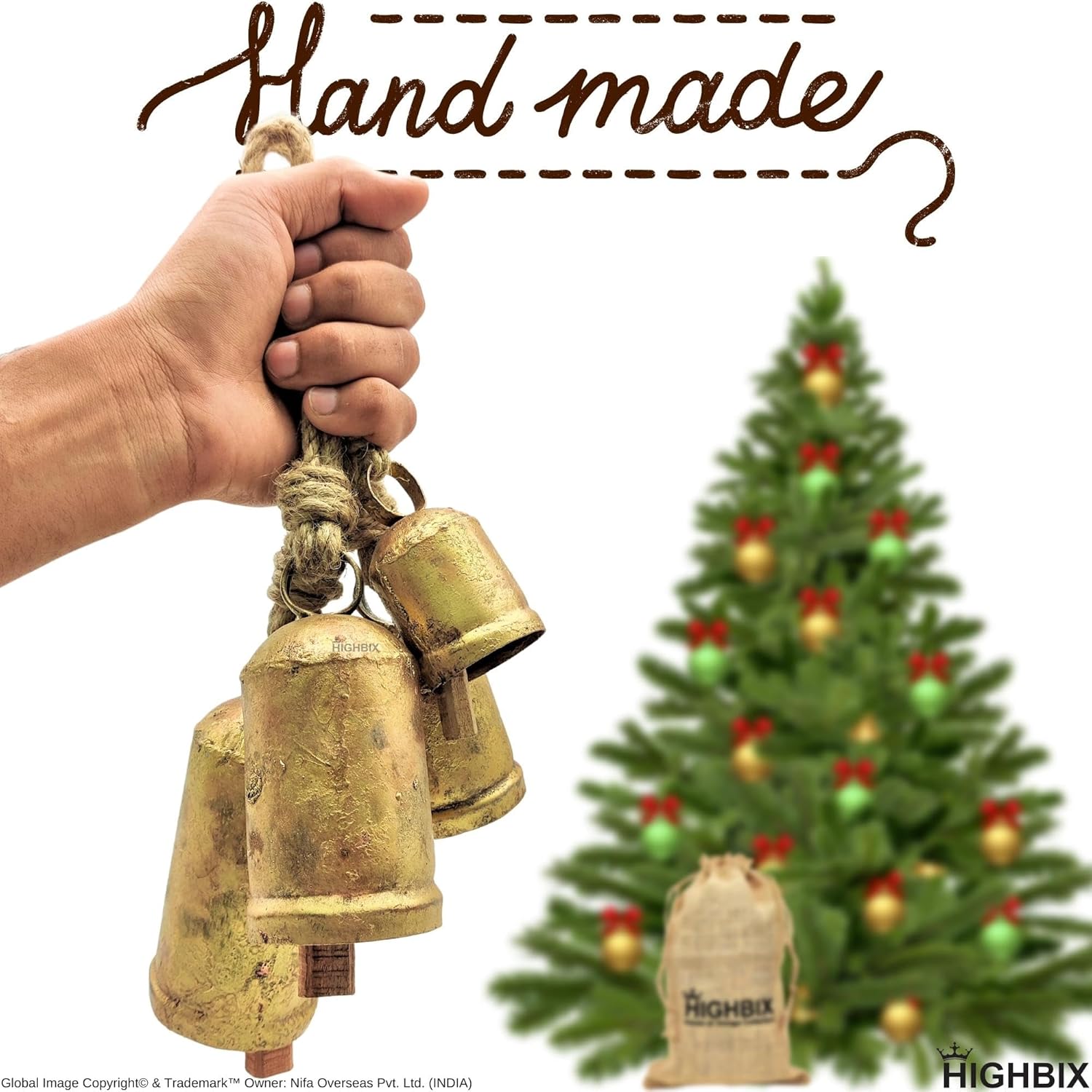 Rustic Christmas Hanging Bells – Handmade Iron Bell Set on Jute Rope – Vintage Shabby Chic Door & Wall Decor – HIGHBIX Farmhouse Holiday Decoration (7)