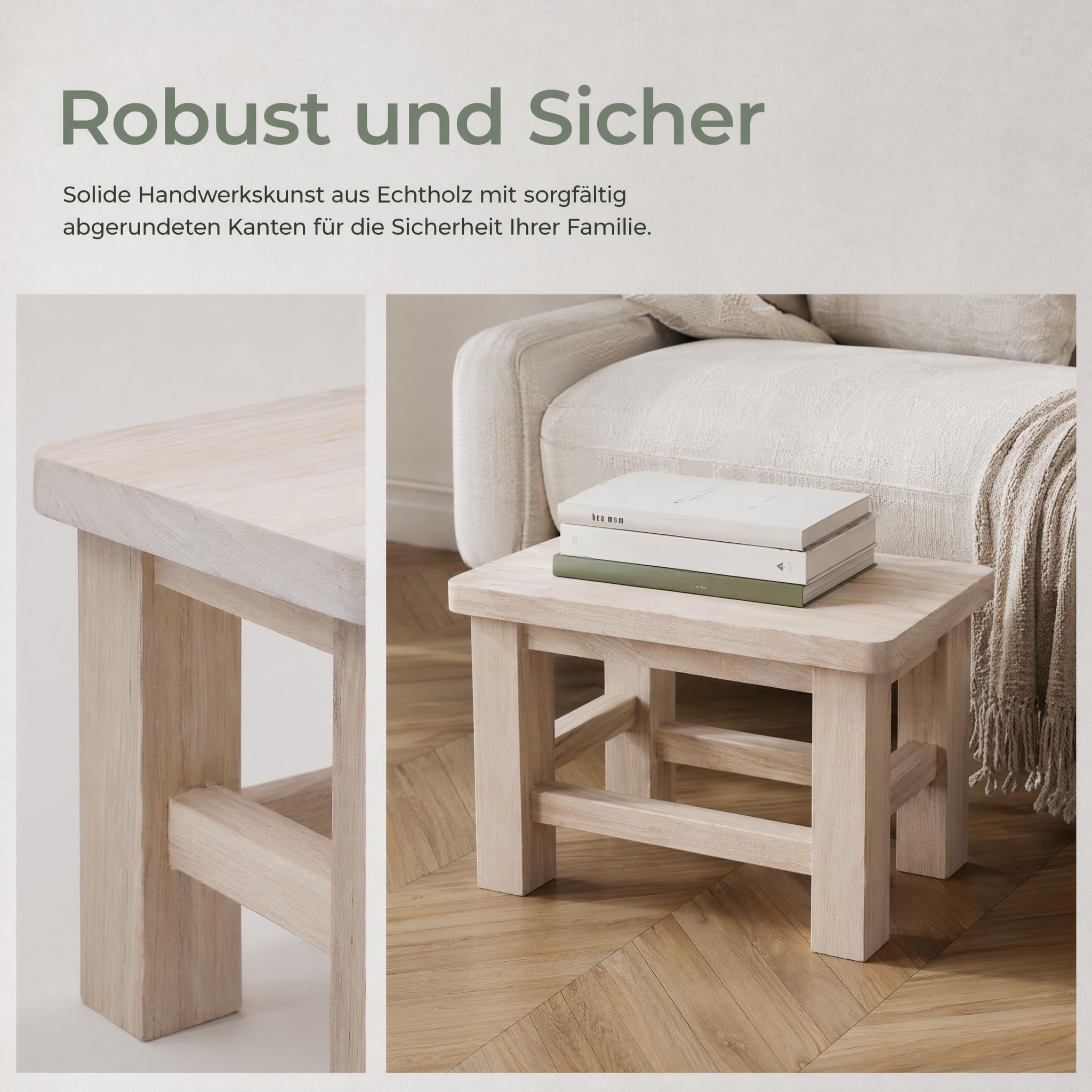 UKCOCO Holzhocker Massivholz 30×20×18 cm – Stabiler Tritthocker für Kinder & Erwachsene zum Händewaschen, Zähneputzen & Schuhwechsel – für Bad, Küche, Flur & als Blumenhocker | Für Bad & Küche, ideal für Kinder zum Zähneputzen, praktisch beim Schuhwechsel