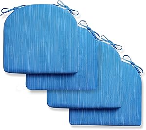 LOVTEX Patio Indoor Outdoor Furniture Cushions Water-Resistant Chaise Lounge Chair Bench Cushions Blue Jacquard Round Corner Seat Cushions 4 Pieces,17