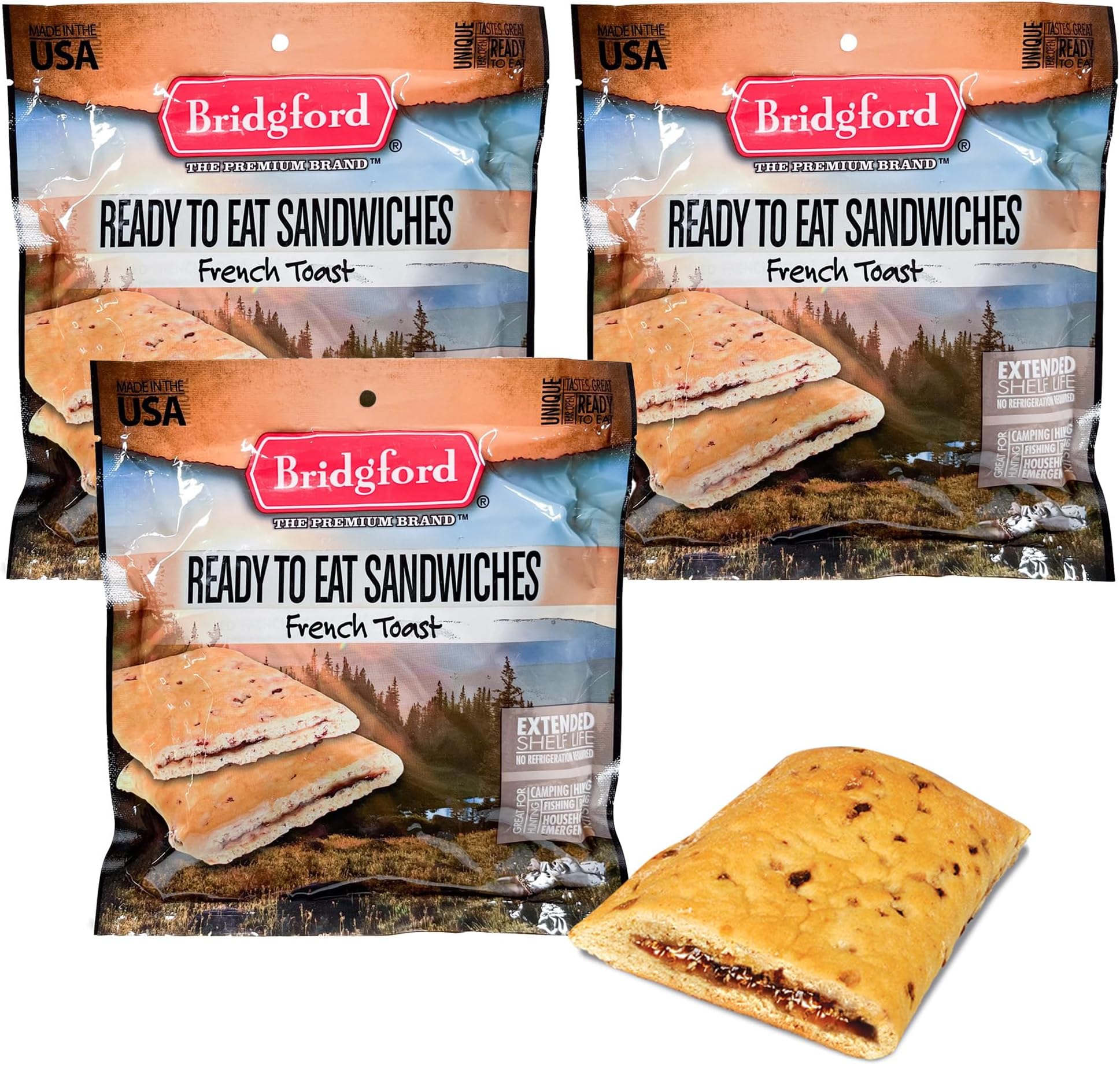 Bridgford Filled French Toast - Shelf-Stable Breakfast Snack - 3 Pack - Nutritious Survival Food for Camping, Emergency Food Supply, Outdoor Adventures, and Survival Kits
