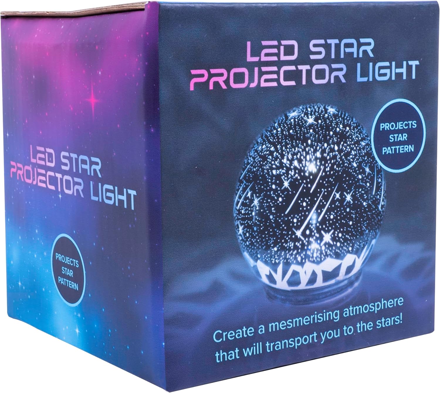 Fizz Creations LED Star Projector Night Light. Spherical Galaxy Sensory Light for Nursery, Bedroom Ceiling, Living Room. Portable. Battery Powered