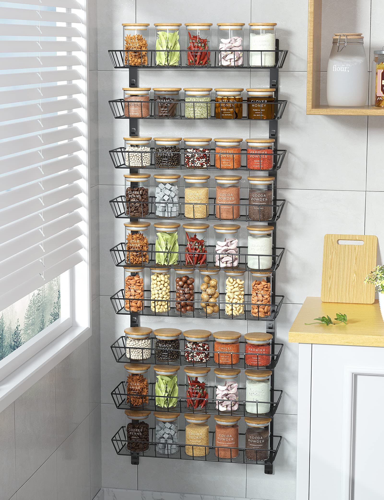 Basstop 9Tier Wall Mount Spice Rack Organizer, Multiuse Hanging Large