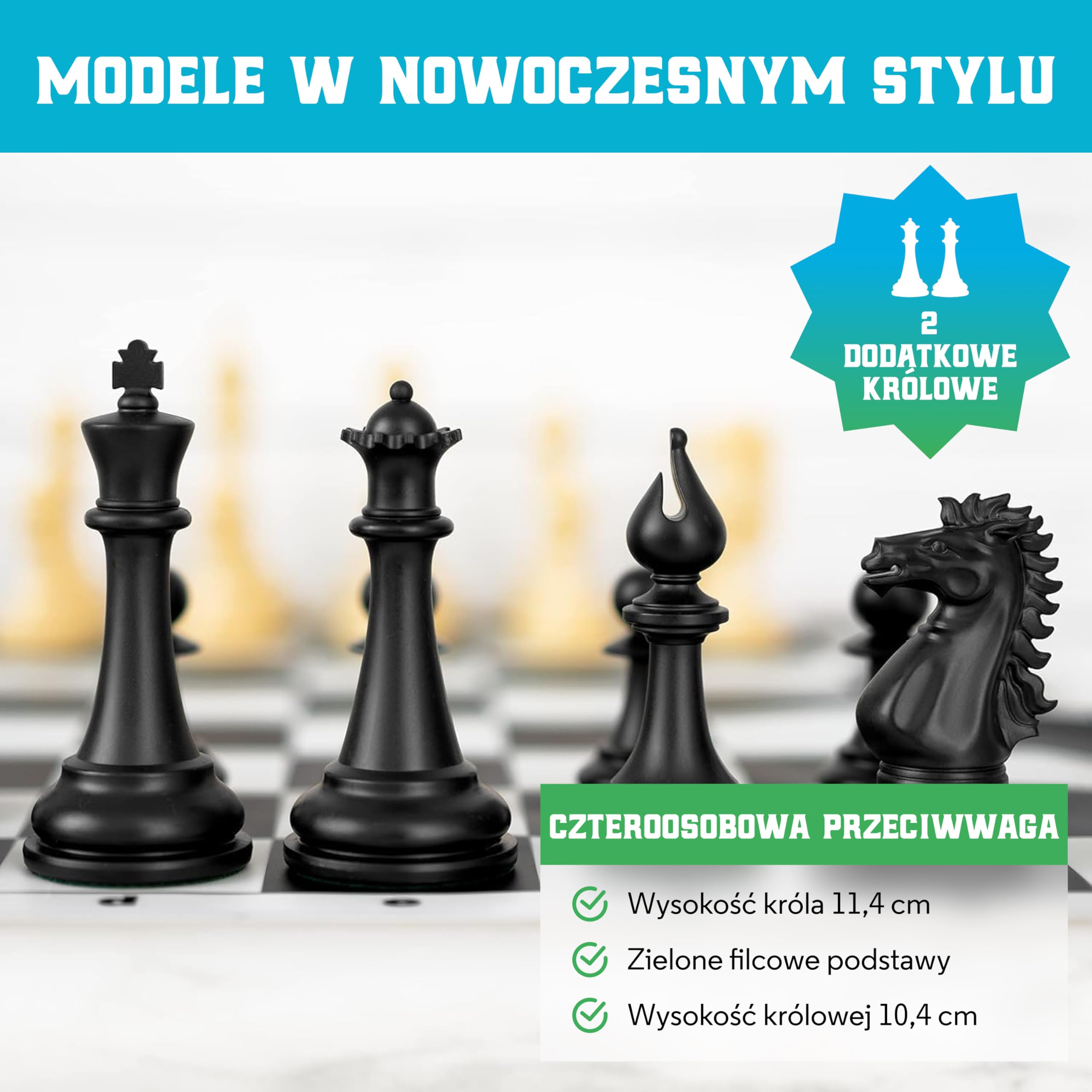 Najlepszy Zestaw Szachowy 4X Turniejowy Nowoczesny Zestaw Szachowy z Uciężonymi Figurkami Staunton, 20x20 Podwójno-Stronna Silikonowa Deska, Przewodnik Strategiczny i Torby do Przechowywania dla
