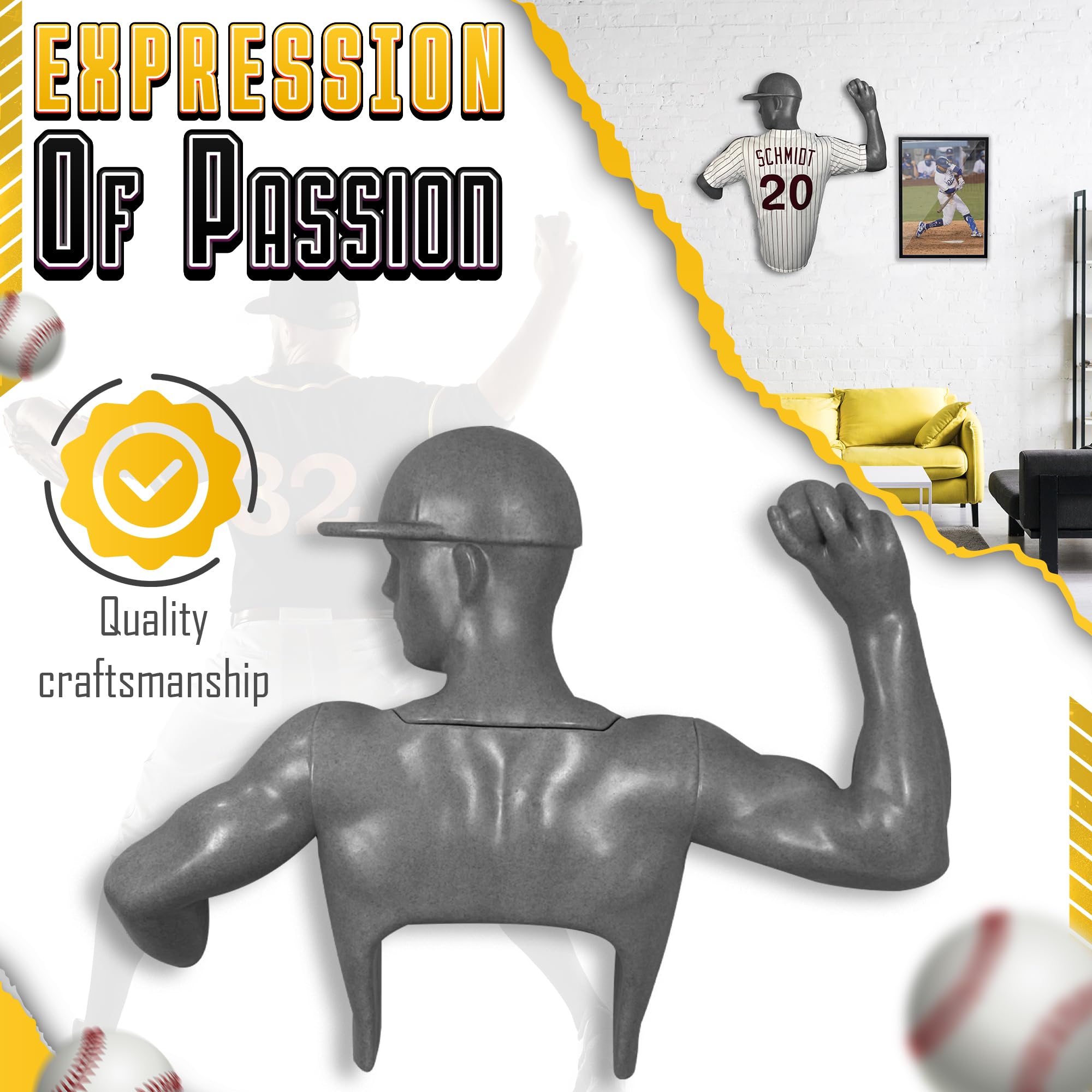 Jerzee Art Jersey Display Case, Wall-Mount Frame Hanger for Football, Baseball, Basketball, Soccer, Hockey, Protect & Showcase Sports Memorabilia, Perfect for Jerseys, Shadow Box Statue Alternative