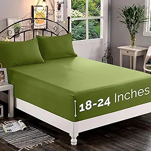 Elegant Comfort 1500 Premium Quality Fitted Sheet Ultra Soft 18-24 Inch Extra Deep Pocket - Single Fitted Sheet for High Mattress - Wrinkle Free with Smart Storage Pockets, Cal King, Sage-Green