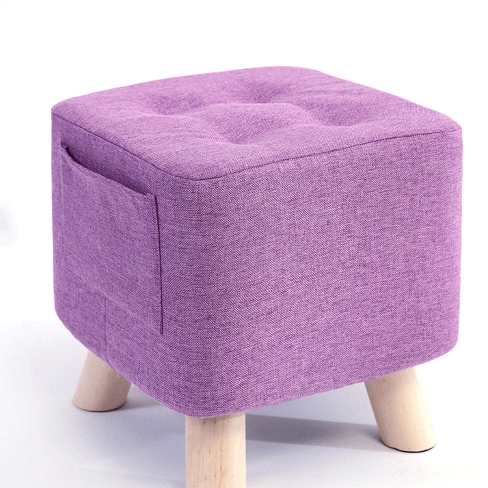 LMMIAOZ Square Linen Foot Stool for Living Room and Bedroom Small Purple Rest Stool with Shoe Change Function 28x28x31cm