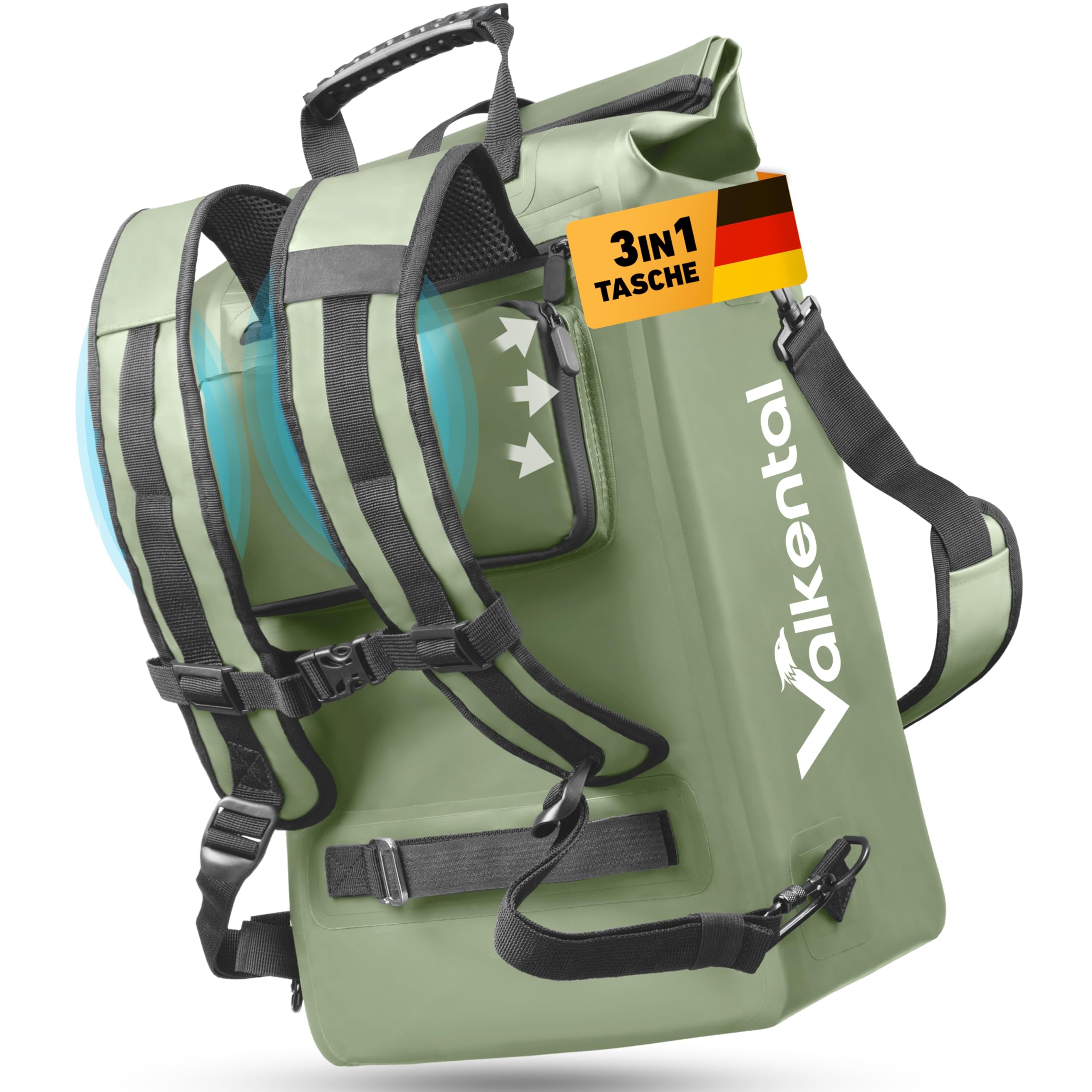 Valkental® 3in1 Fahrradtasche [Bis 25L] - Das Original - Geeignet als Gepäckträgertasche, Rucksack und Umhängetasche - 100% Wasserdicht & Reflektierend - Sichere Befestigung [Abschließbar] Laptopfach