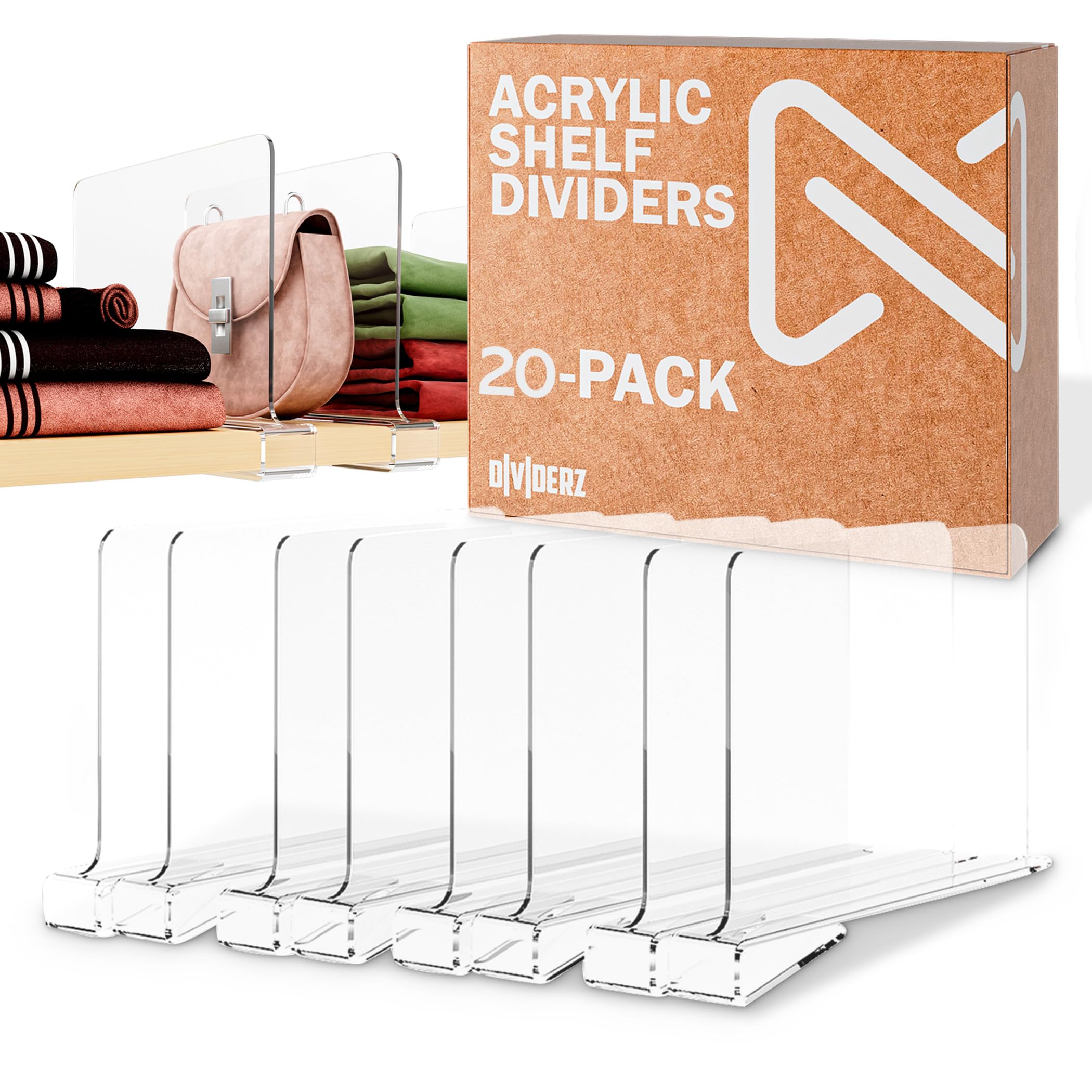 Acrylic Shelf Dividers for Closets - 20 Pack - Clear Shelf Dividers for