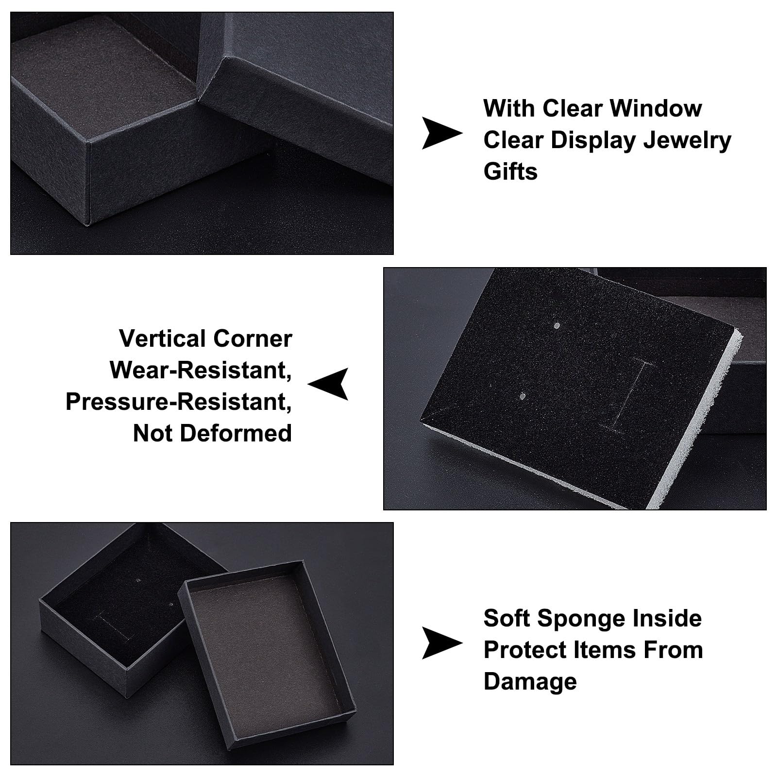 Craftdady 12pcs Black Gift Box Rectangle Cardboard Box with Sponge Jewelry Storage Boxes for Rings Bangle Bracelet Earring Necklace Display - Image 4