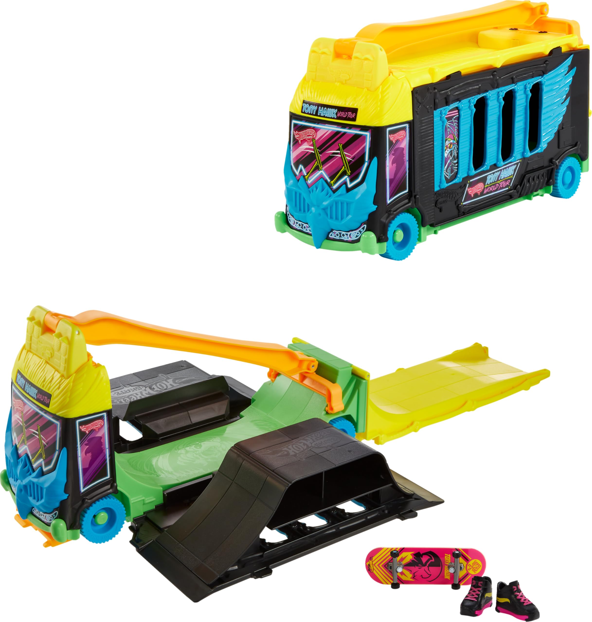 Wheels Hot BUS SKATE TRANSFORMING HAWK TONY ホットウィール Tony Business Walmart - Fingerboard with Bus Skate Hawk ミニカー