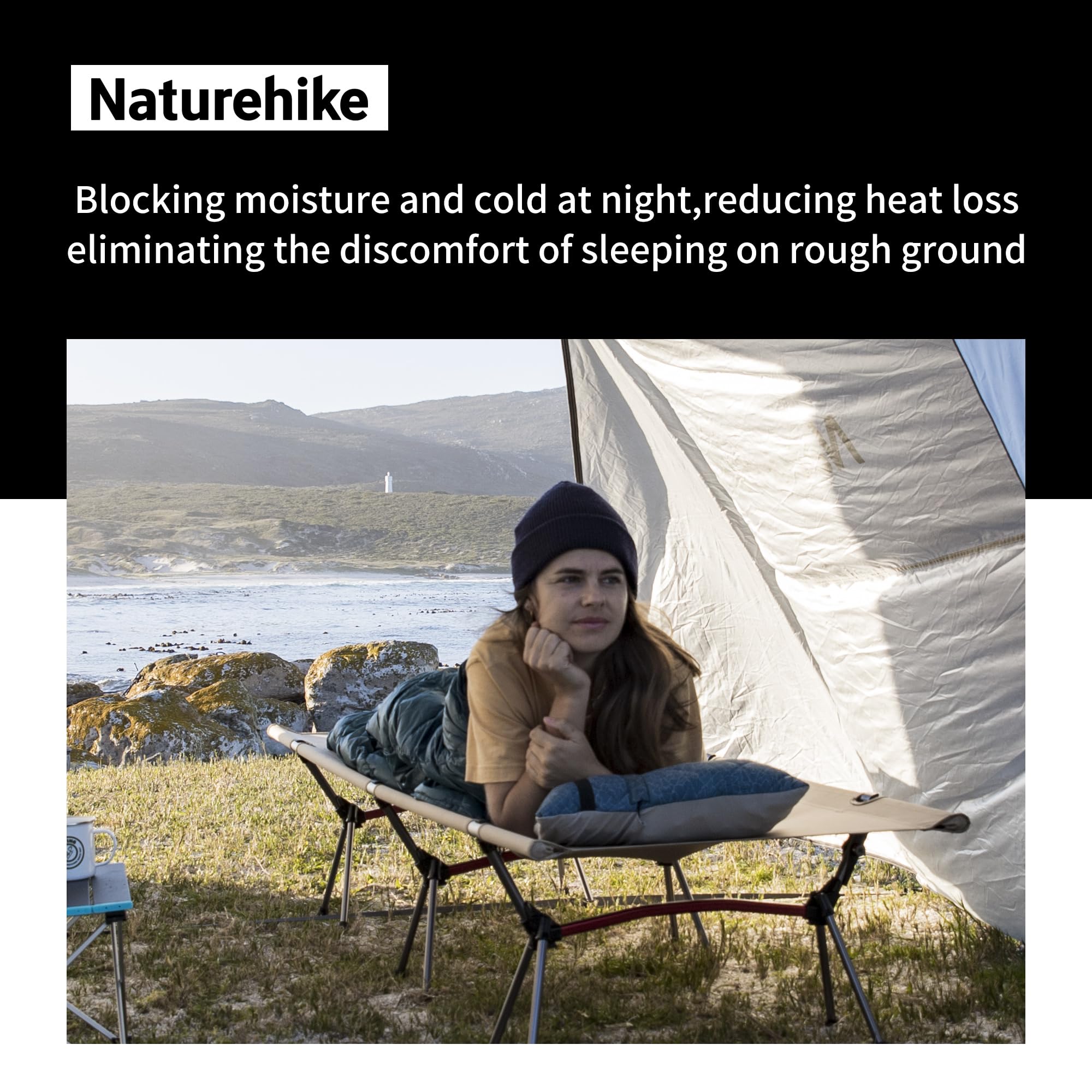 Naturehike - Cama de camping ultraligera, capacidad de carga de 150 kg, altura ajustable, plegable, portátil, ideal para camping, oficina o uso de invitados