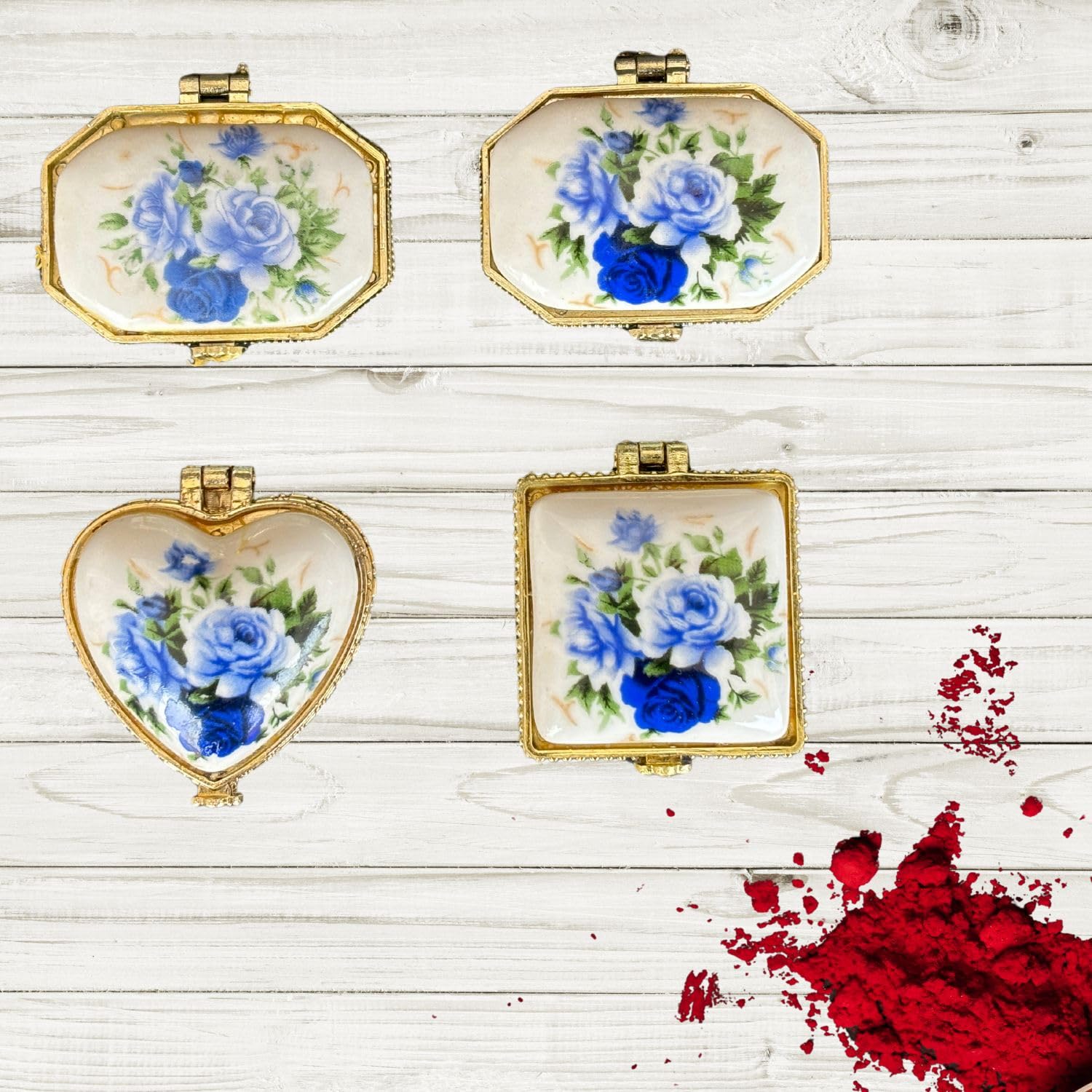 Salvus App SOLUTIONS Porcelain Handmade Multicolor Kumkum/Sindoor Box/Sindoor dibbi Decorative Jewellery Box, Set of 4 (Assorted)