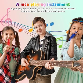 Blulu 10 Pieces Plastic Kazoos Bulk Gift for Kids Adults Party Favors Musical Instruments Teacher Prizes with Kazoo Flute Diaphragms 5 Colors Multipack Goodie Bag Stuffers