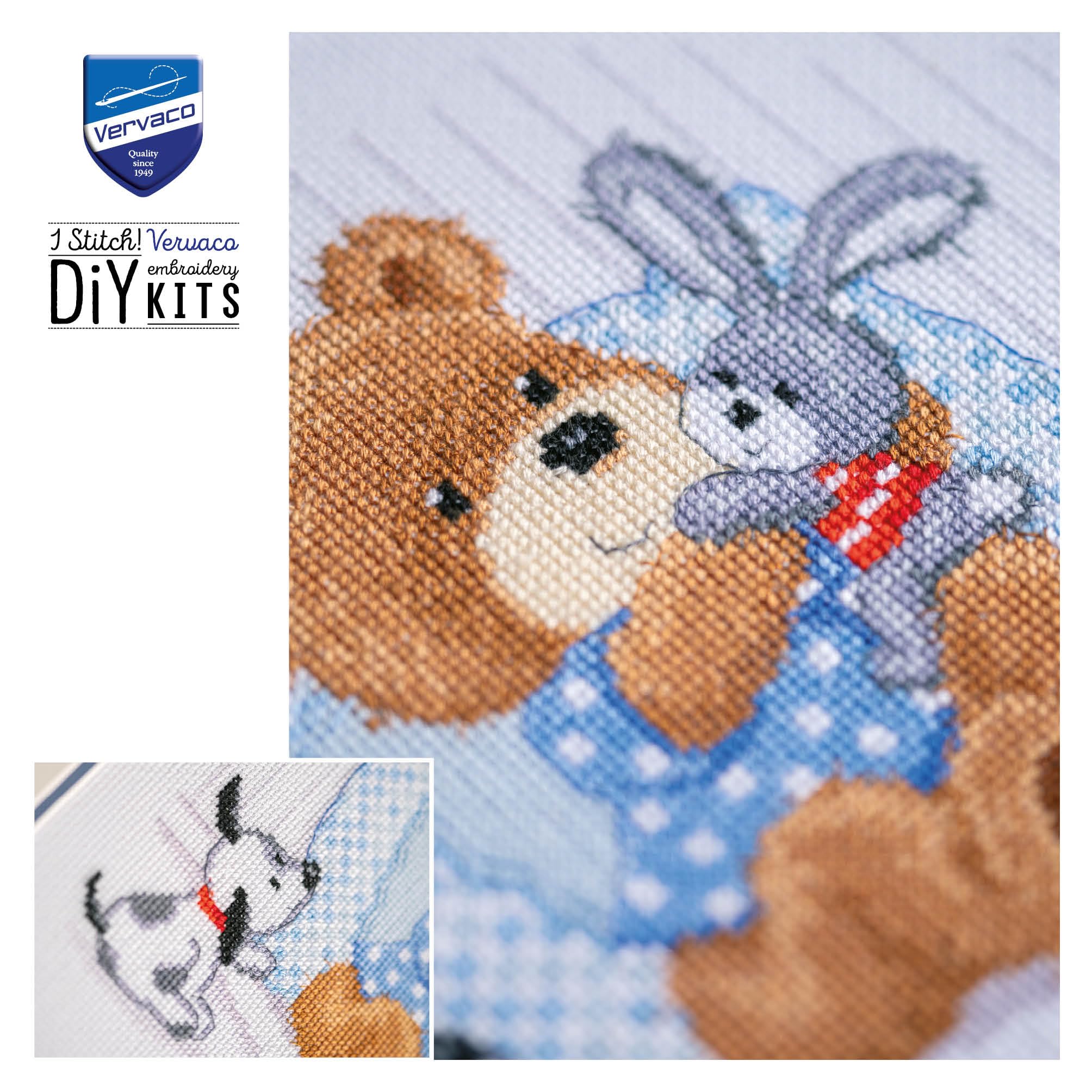 VERVACO Point De Croix Compté DIY Cadeau Bebe Naissance Personnalisé Cher Ours Tableau Complet Kit De Broderie Loisir Créatif Maison Décoration ca. 22 x 21 cm Cross Stitch, Cotton, Multicolore