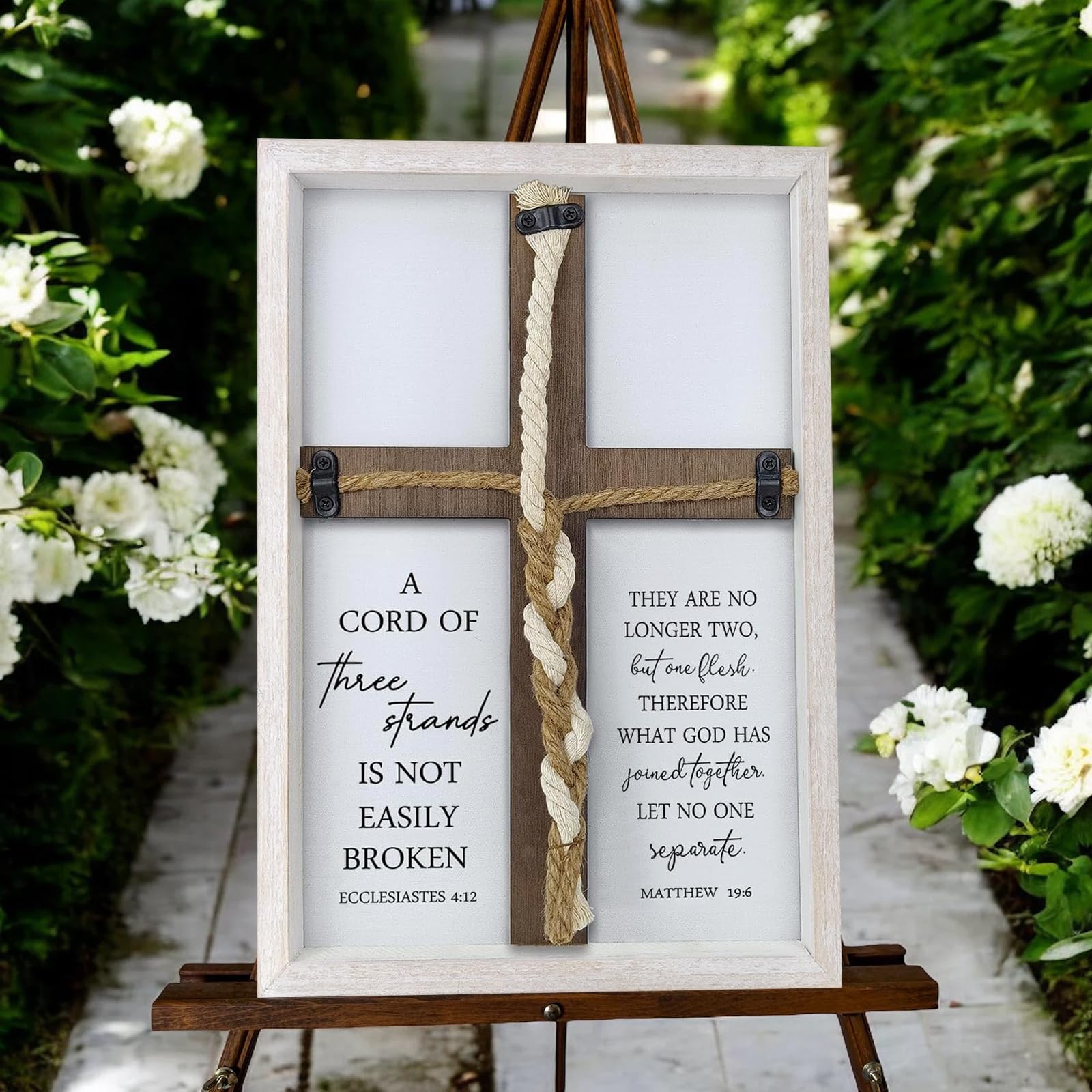 Hochzeitsschild "A Cord of Three Stränge", 38,1 x 25,4 cm, Weiß