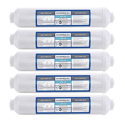 Hydronix 5 Pack ICF-10 Reverse Osmosis Post Polishing, Fridge & Ice Inline Coconut GAC Water Filter, 2000 Gal 1/4