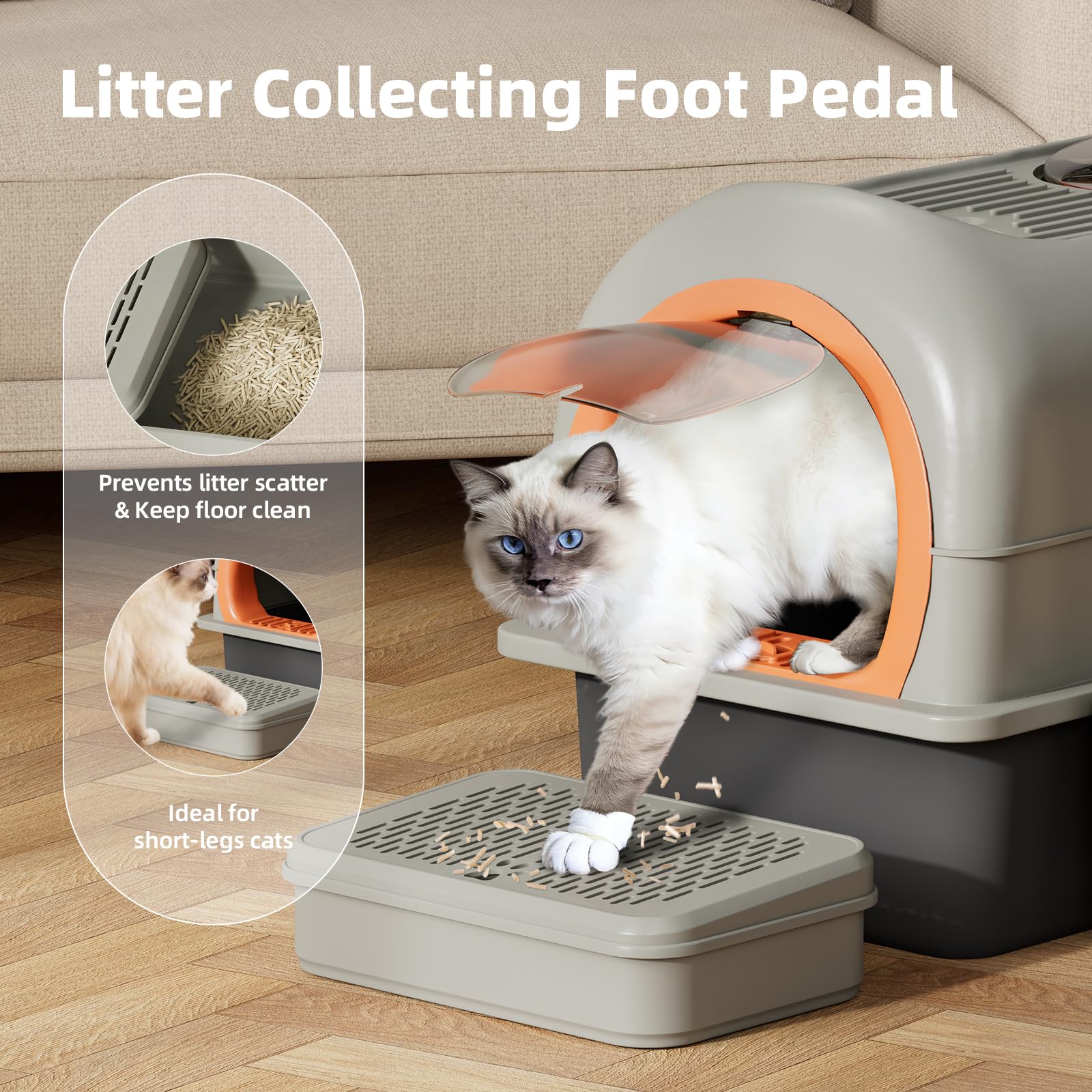 EchoSmile Stainless Steel Cat Litter Box with Lid, Large Enclosed Litter Box Top Entry for Big Cats & Kitty, Non Stick Metal Litter Box with Scoop & Foot Pedal, Odor Free, Anti-Leakage, Grey - image 7