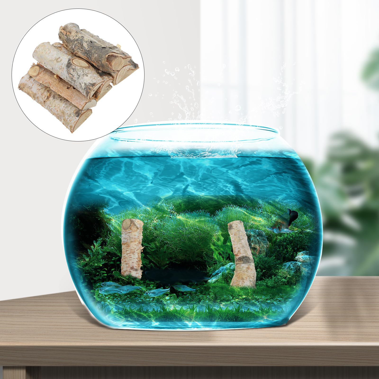 SEWACC 8 Pièces Décoration De La Maison Décorations De Maison Pour La Maison Fausse Cheminée Aquarium Bûches Branches De Bouleau Reptiles Naturels Réservoir Bois Flotté Grands