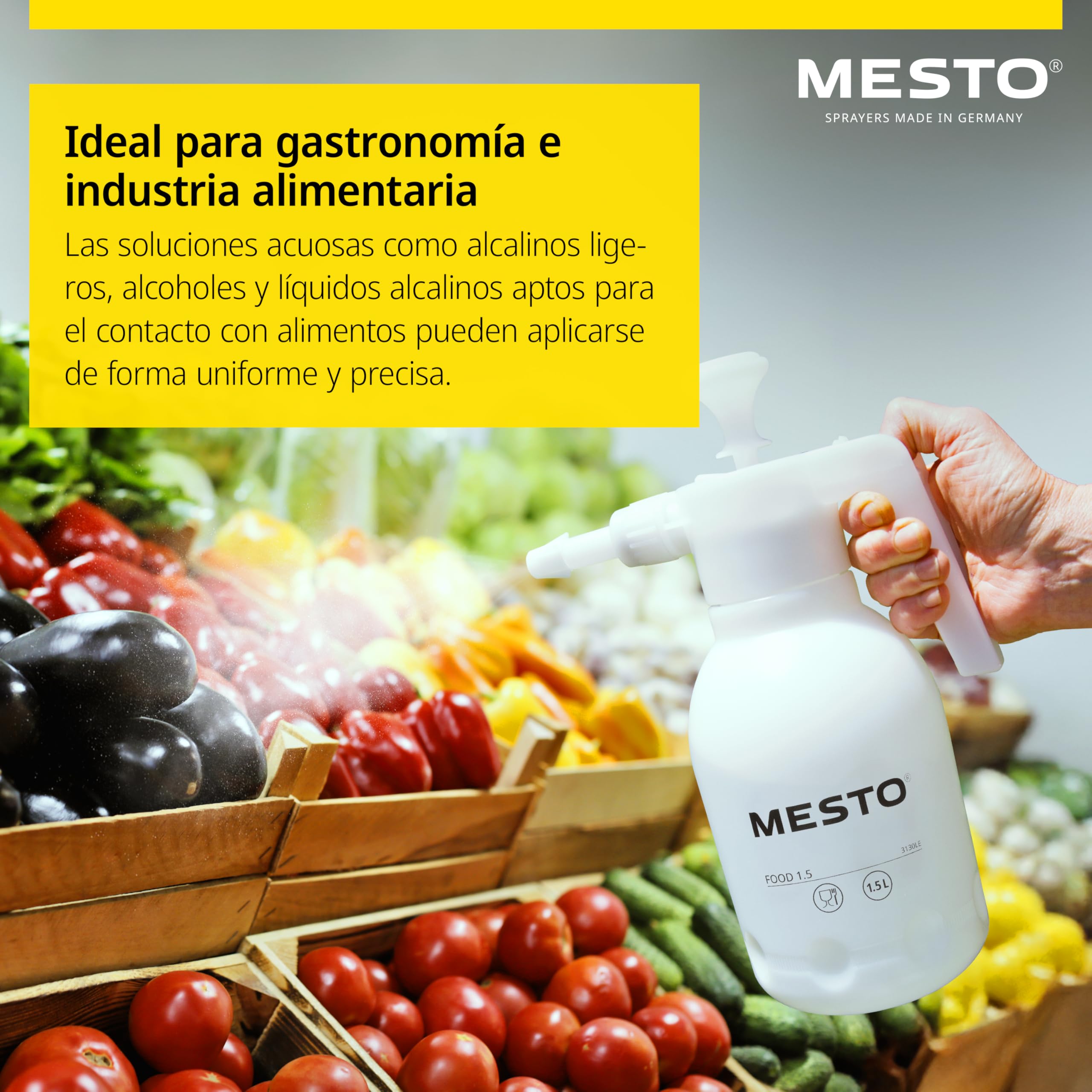 MESTO Food Pulverizador a presión de 1,5 l, botella de spray para alimentos, pulverizador para contacto con alimentos, ideal para ahumar y humedecer alimentos a la parrilla