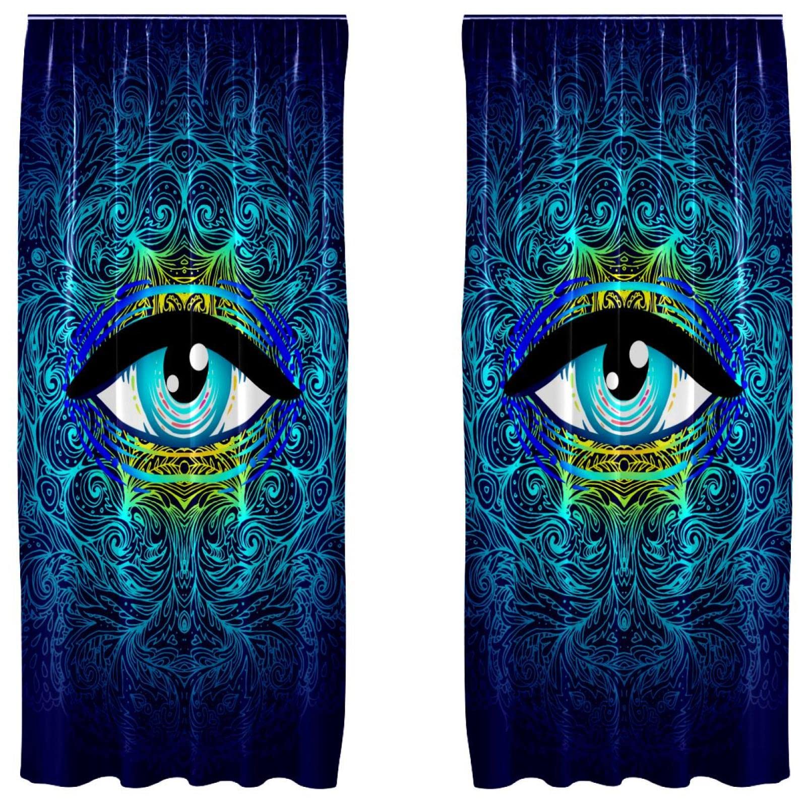 Rideaux légers bleus géométriques tamisants pour salon lumineux 2 pièces