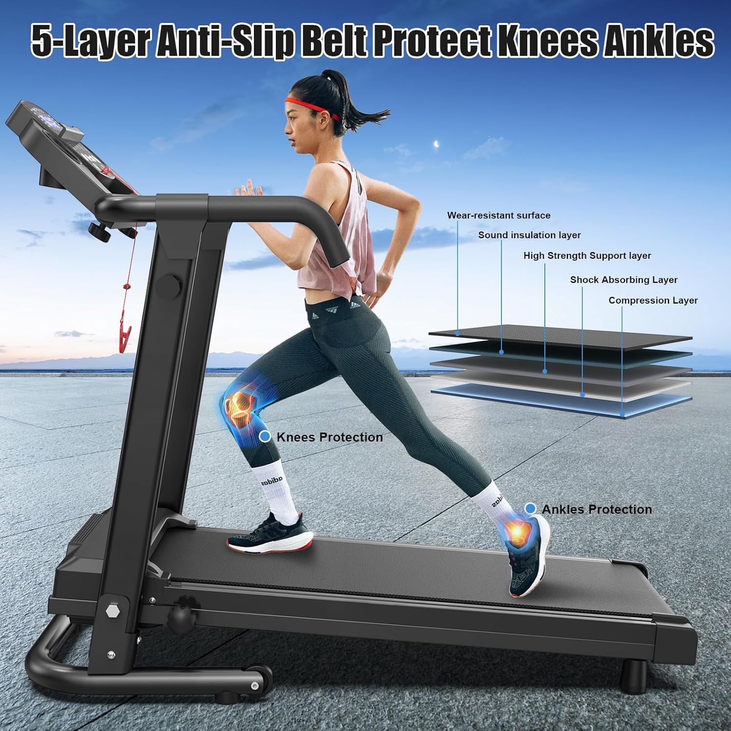 Foldable Treadmill for Home, Portable Treadmill with Handles, APP Control & LED Display - Folding Walking Pad for Fitness