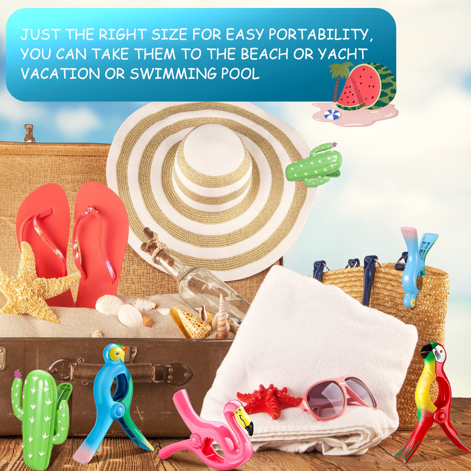 JABINCO Lot De 8 Pinces à Linge En Plastique Pour Serviette De Plage, Chaise, Jaune, Bleu, Vert, Rouge