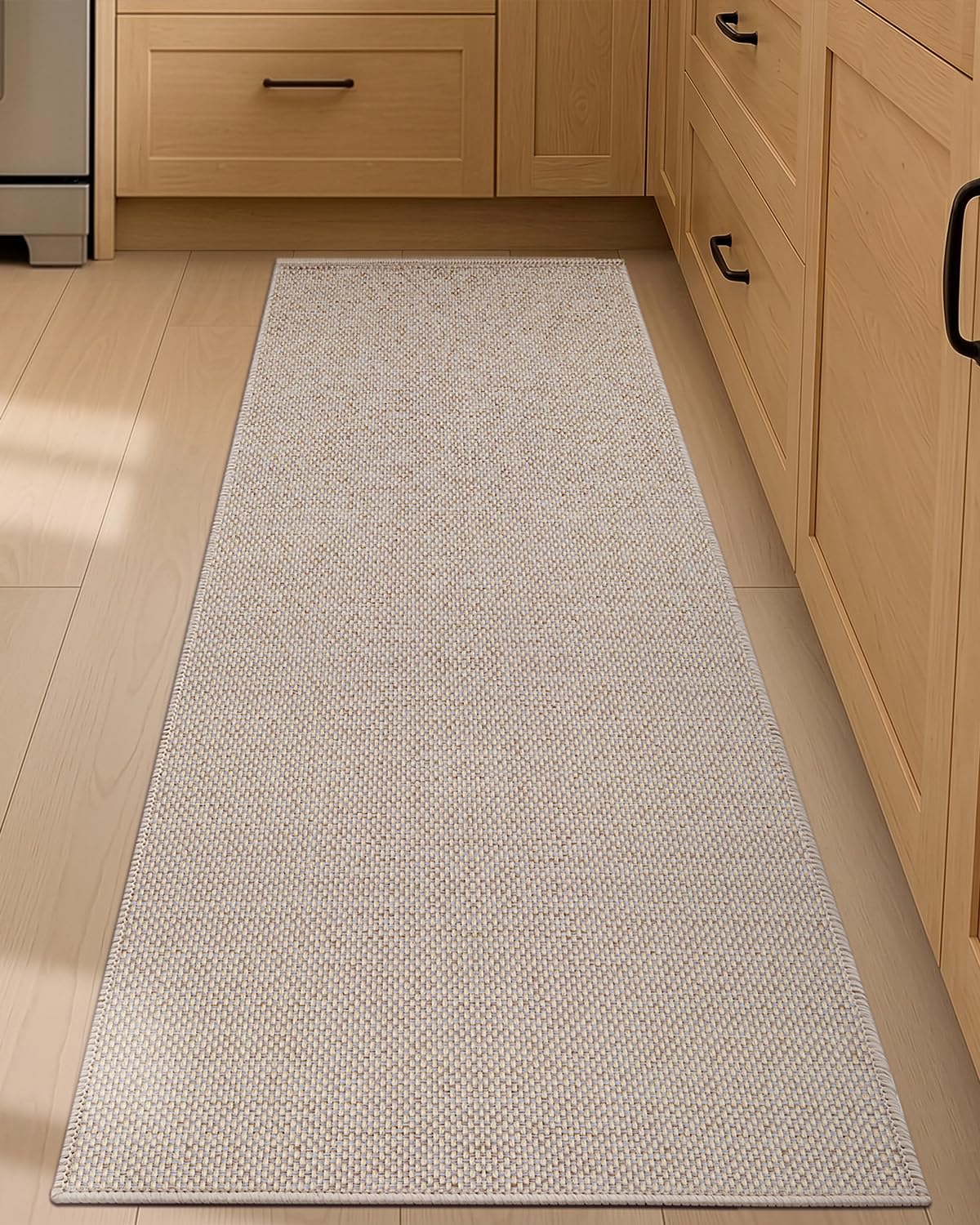 COLOR&GEOMETRY Kitchen Rugs Non Slip Washable 43x150cm, 4mm Thin Woven Rubber Backed Kitchen Runner Rug, Absorbent Easy to Clean Floor Mats for in Front of Sink, Laundry Room, Hallway, Khaki
