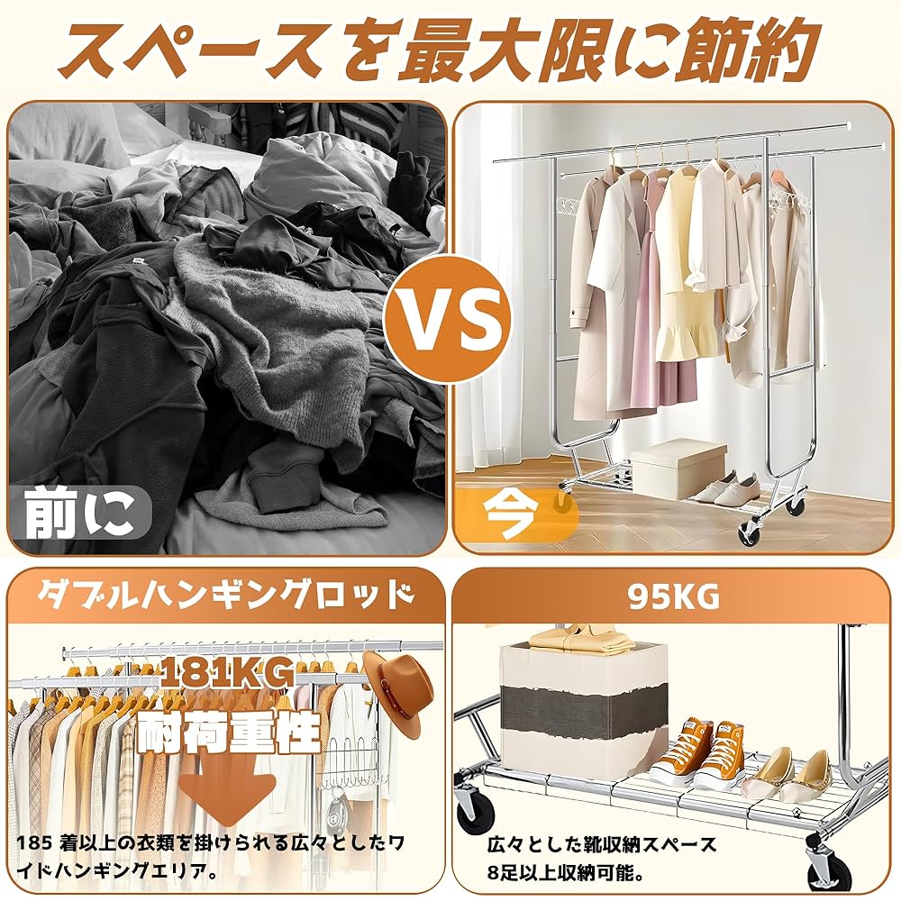 業務用 パイプ ハンガーラック 耐荷重275KG Amazon｜HOKEEPER パイプハンガーラック 耐荷重275KG 業務用 3