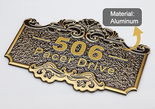 Vista 223 de Placa de dirección personalizada para vivienda con números fundidos de 12 pulgadas para exteriores, placa de identificación de dirección clásico-04