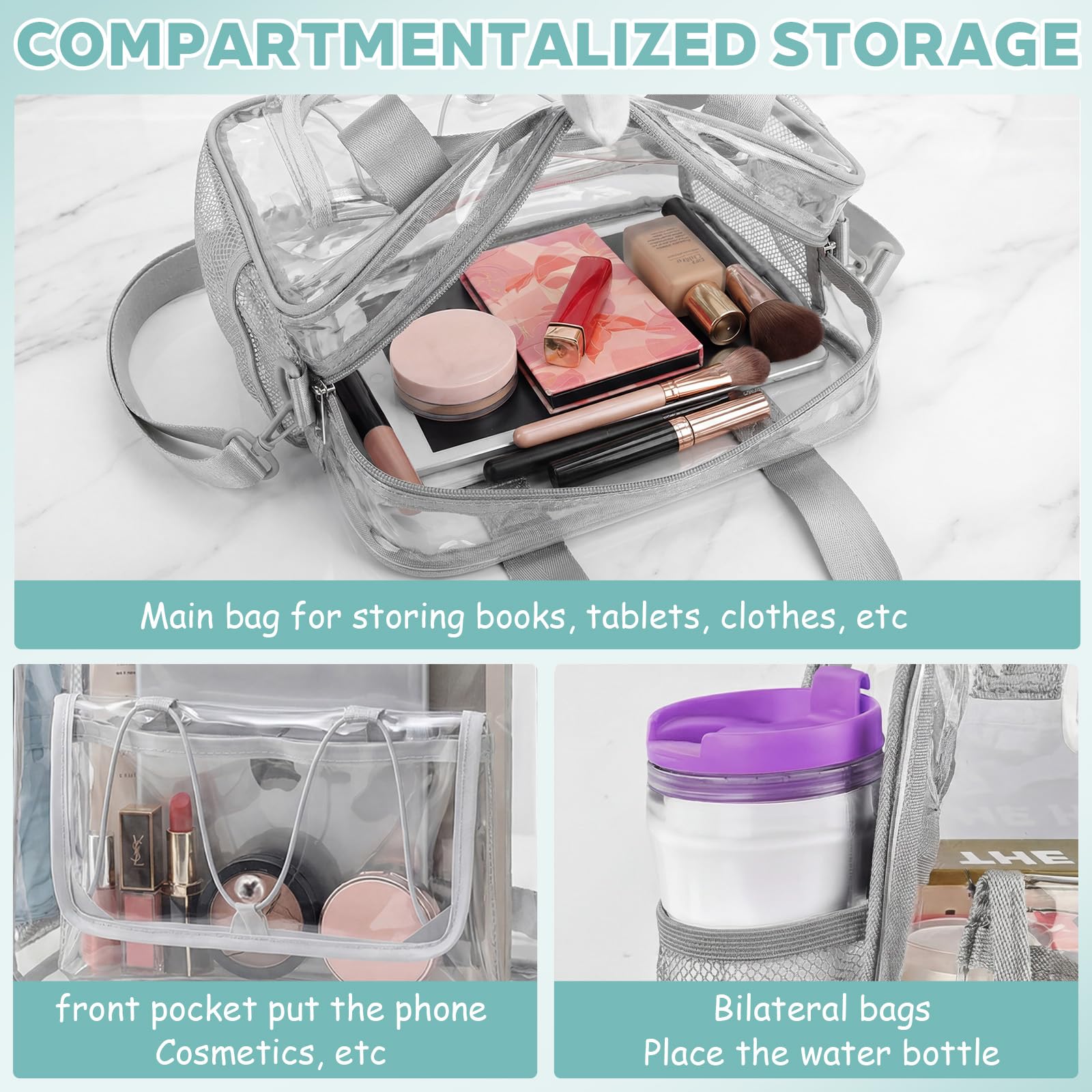 Eulihent Bolso Transparente Mujer Trabajo PVC Bolsa Transparente Bandolera Transparentes Impermeable Bolsa a Tracolla Transparent Bolso de Mano Transparent para Estadios (30x30x13cm) — view 4