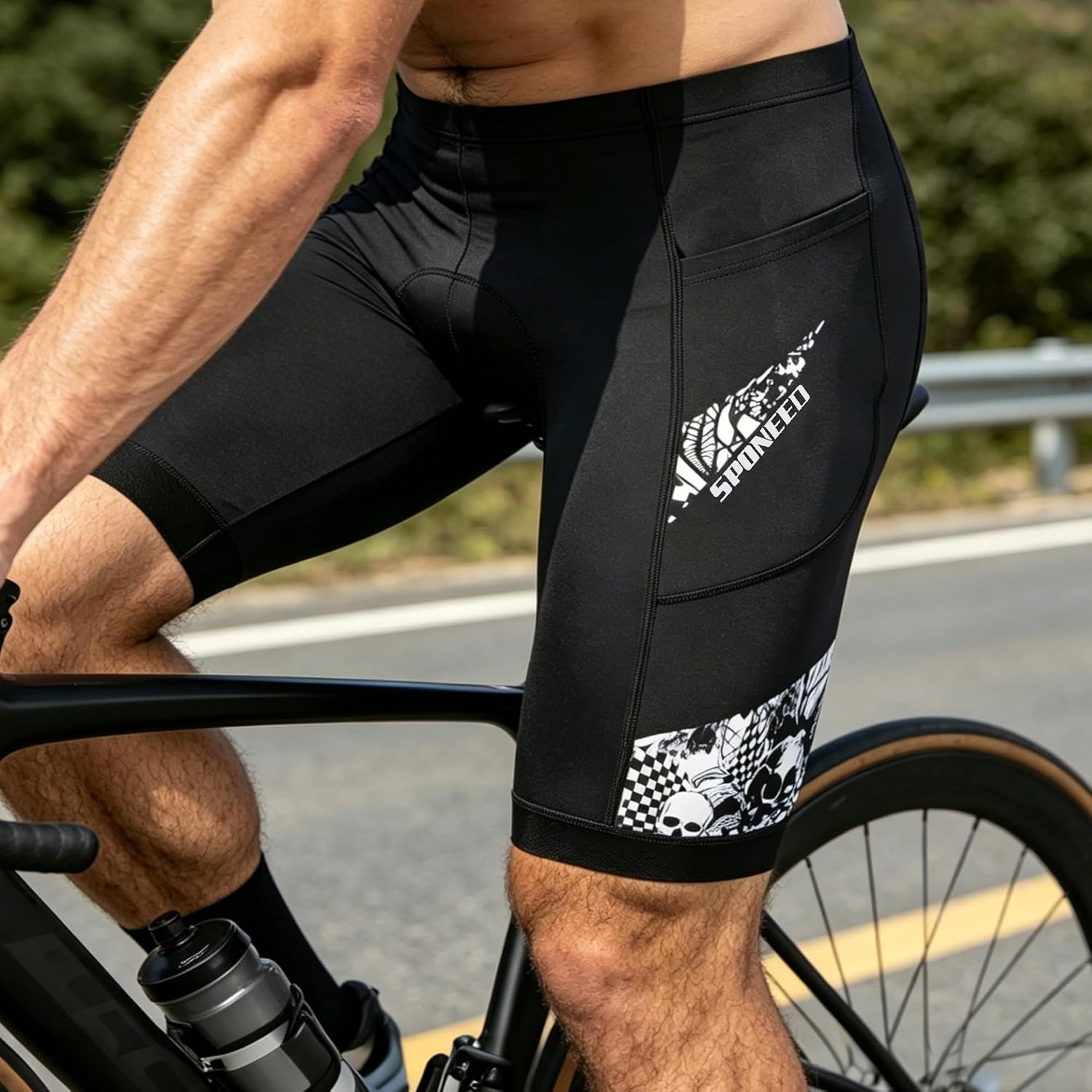 sponeed Men's Bicycle Shorts Padded with Zipper Pockets