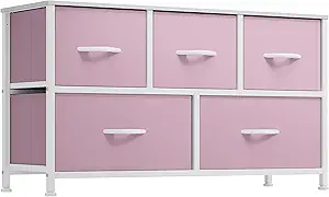 DWVO Wide Storage Tower with 5 Drawers - Fabric Dresser, Organizer Unit for Bedroom, Living Room, Closets