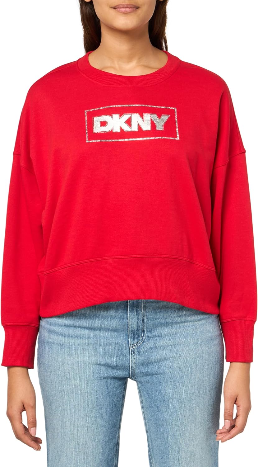 DKNY womens Foil Rhinestone Logo Crewneck Sweatshirt