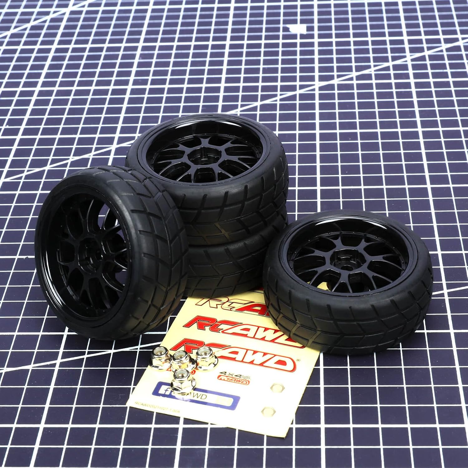 RCAWD Pre-Glued RC Wheel and Tires fit 12mm Hex Hub for 1/10 Redcat, Hpi, Tamiya, Associated, HSP,ExceedRC Series On Road Drift RC Car