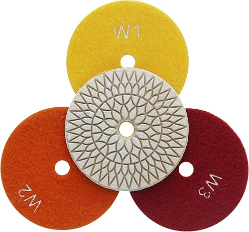 Easy Light Almohadillas de pulido de diamante húmedo flexibles de 4 pulgadas y 3 pasos para mármol de granito, juego de 3 piezas